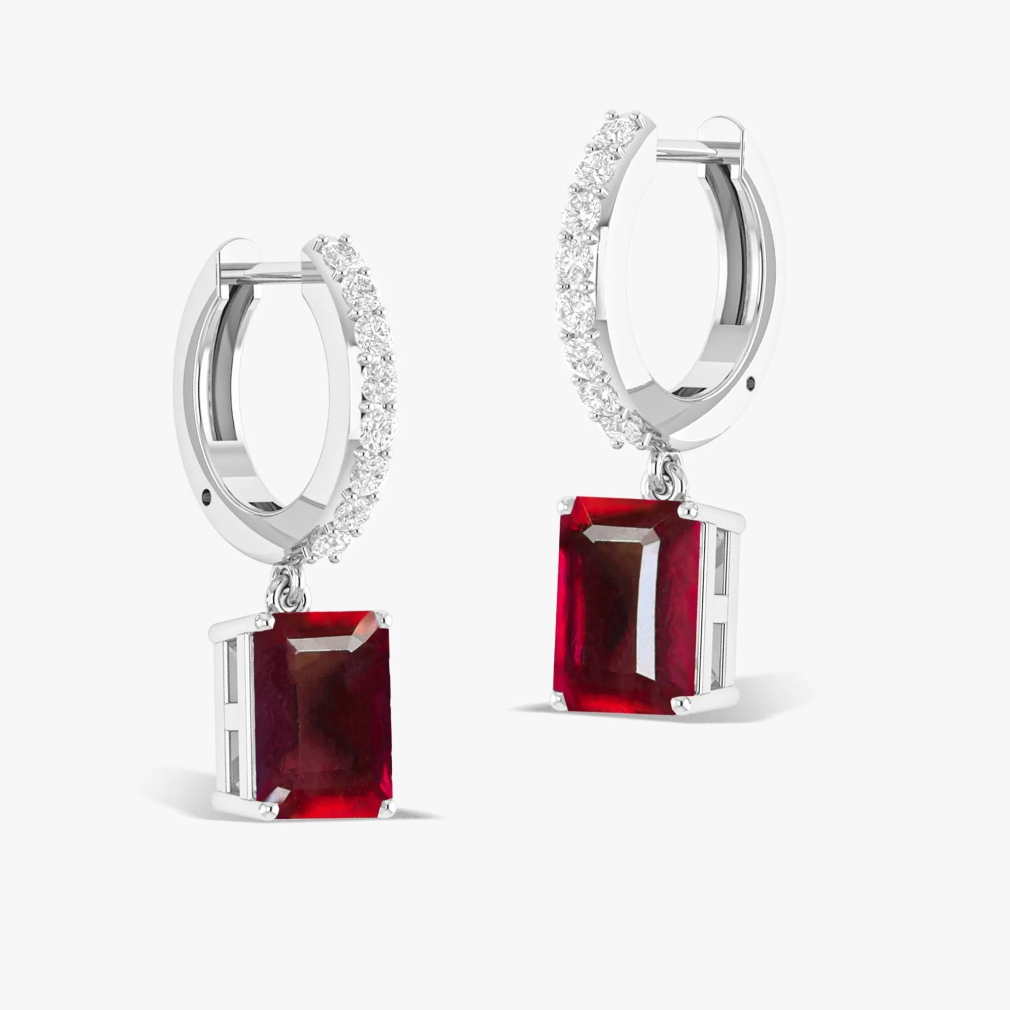Octagon Red Ruby Drop Hoop Earrings - Image 7