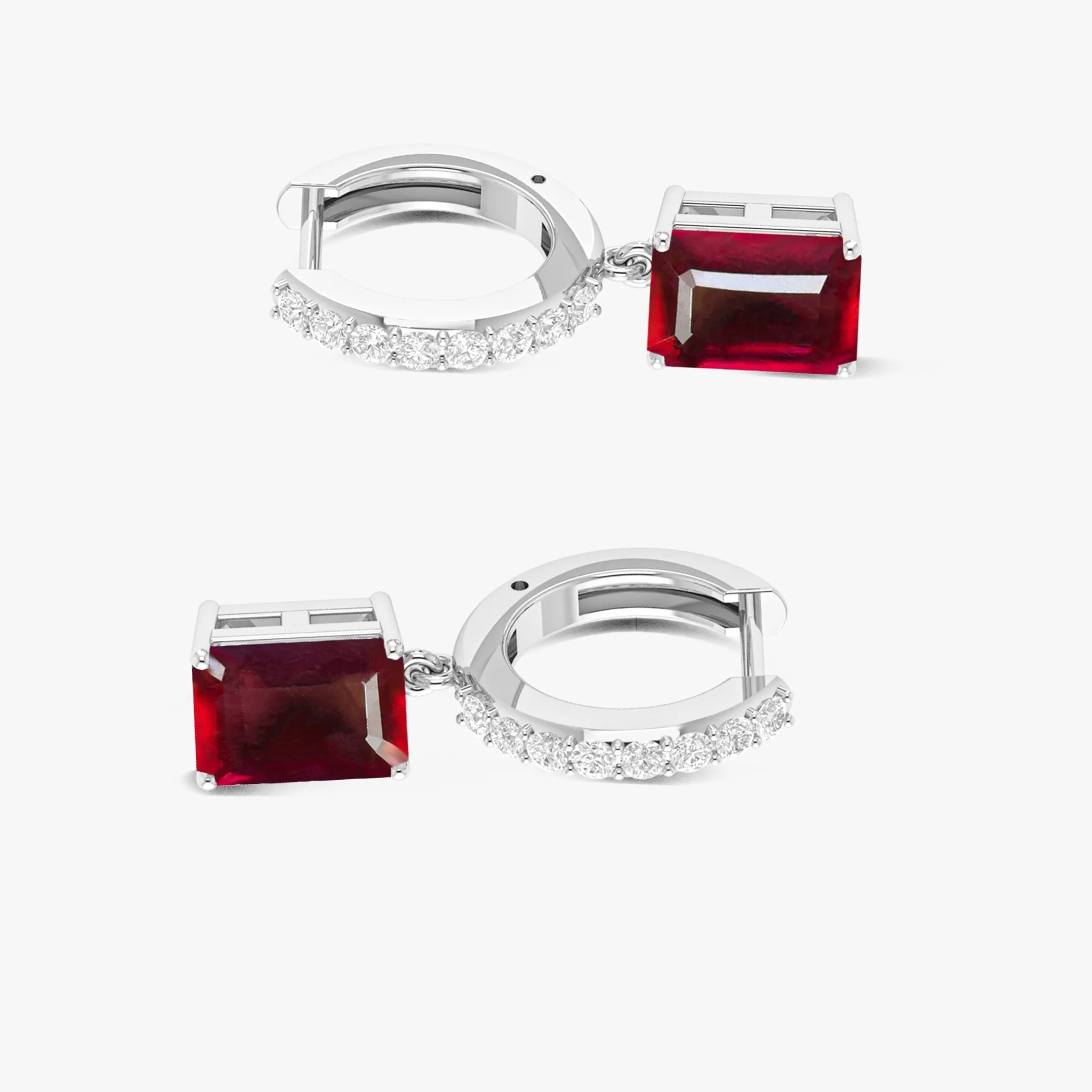 Octagon Red Ruby Drop Hoop Earrings - Image 8