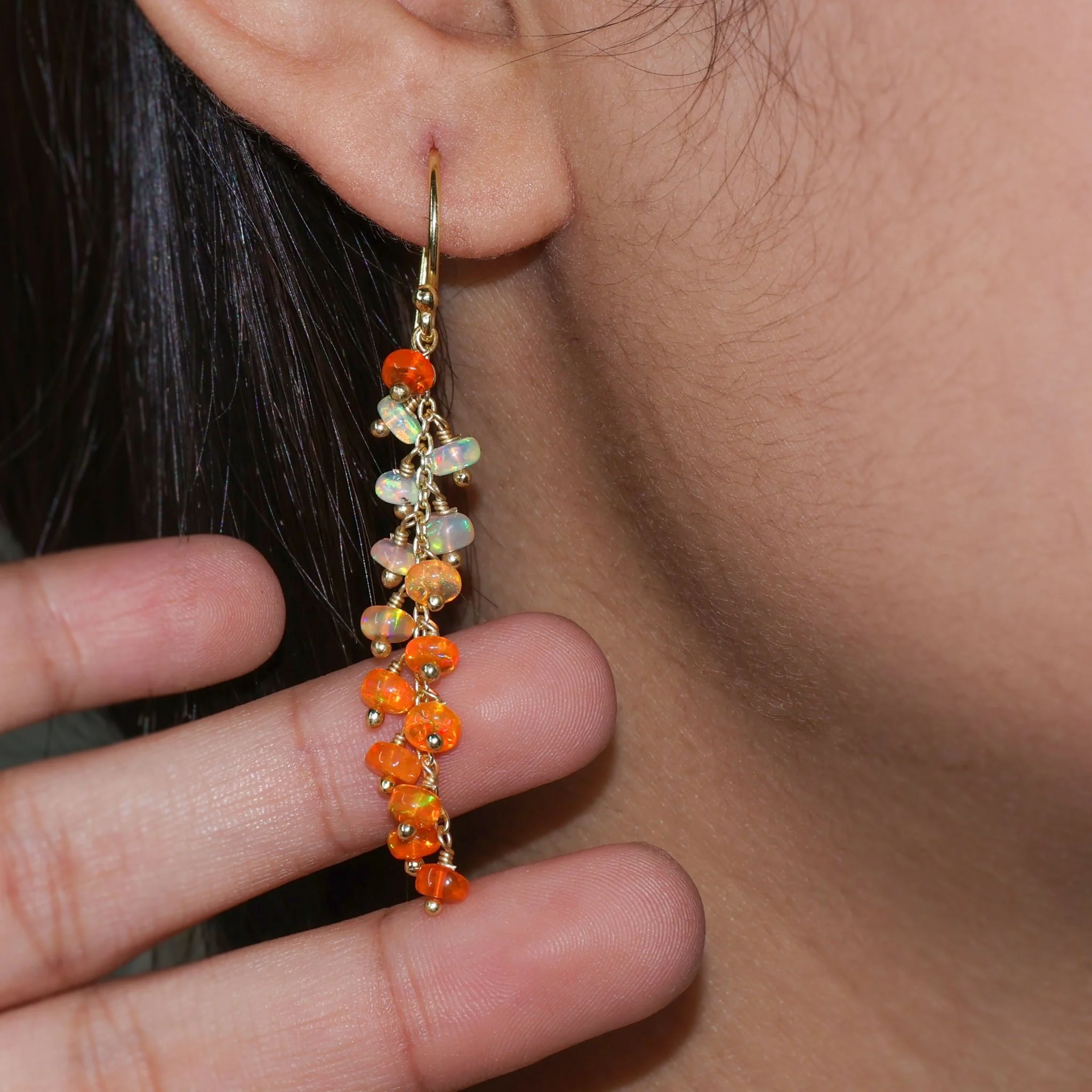 Orange and White Opal Color Beaded Earrings - Image 3