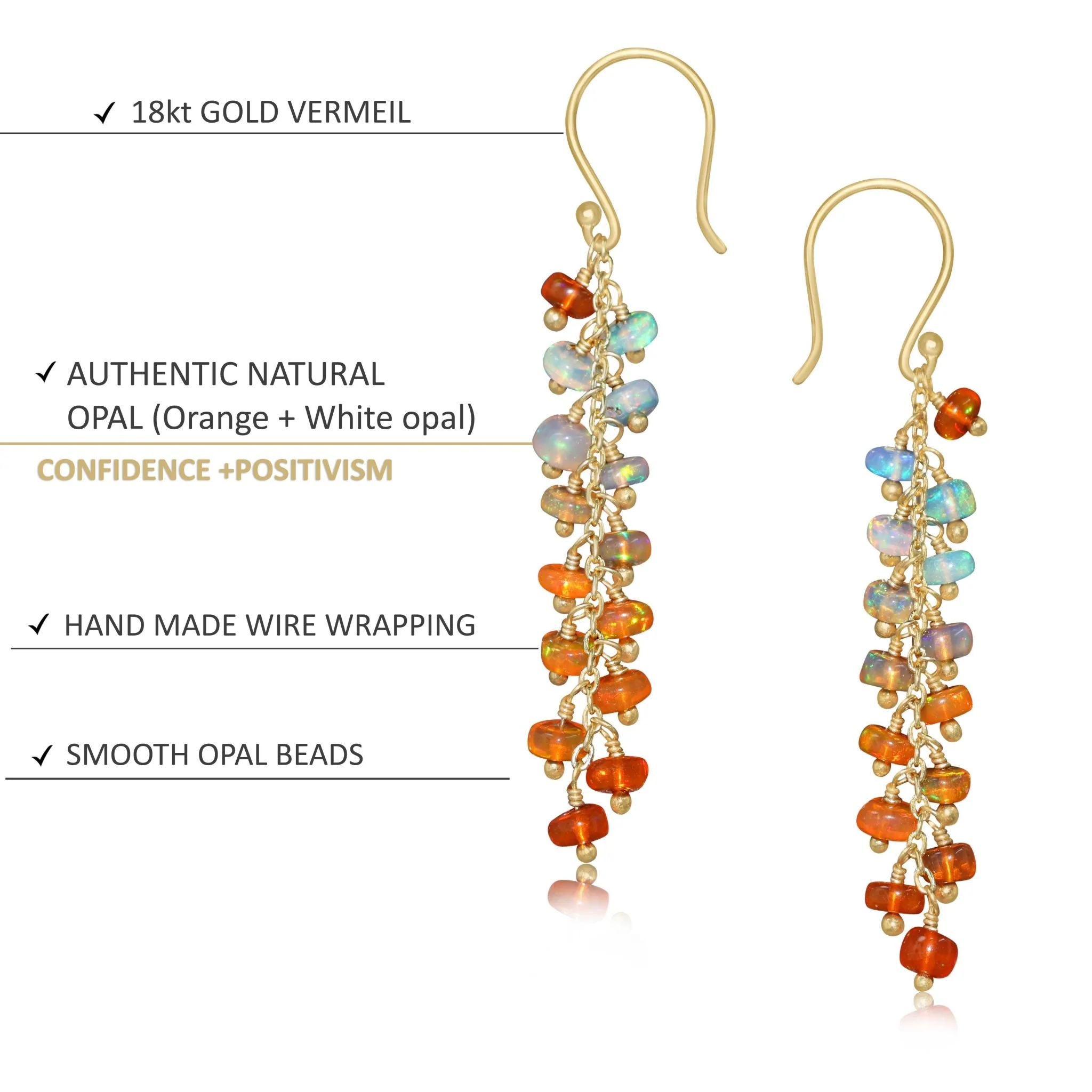 Orange and White Opal Color Beaded Earrings - Image 4