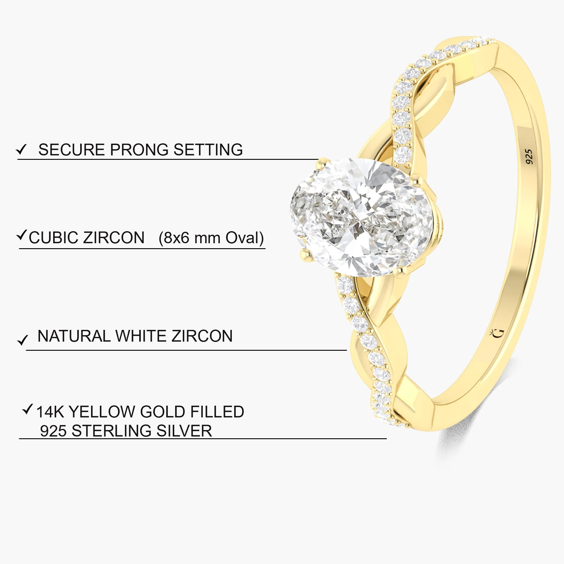 Oval cubic Zirconia Gold statement wedding ring for her - Image 3