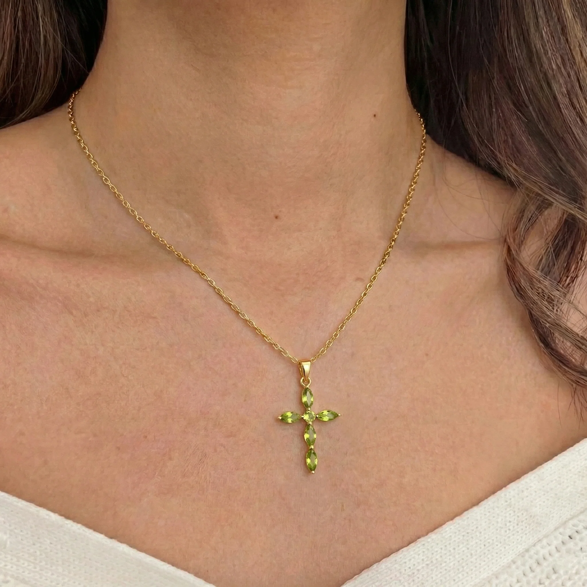 Peridot Marquise Cross Pendant Necklace in 925 Sterling Silver 2ct - Image 12