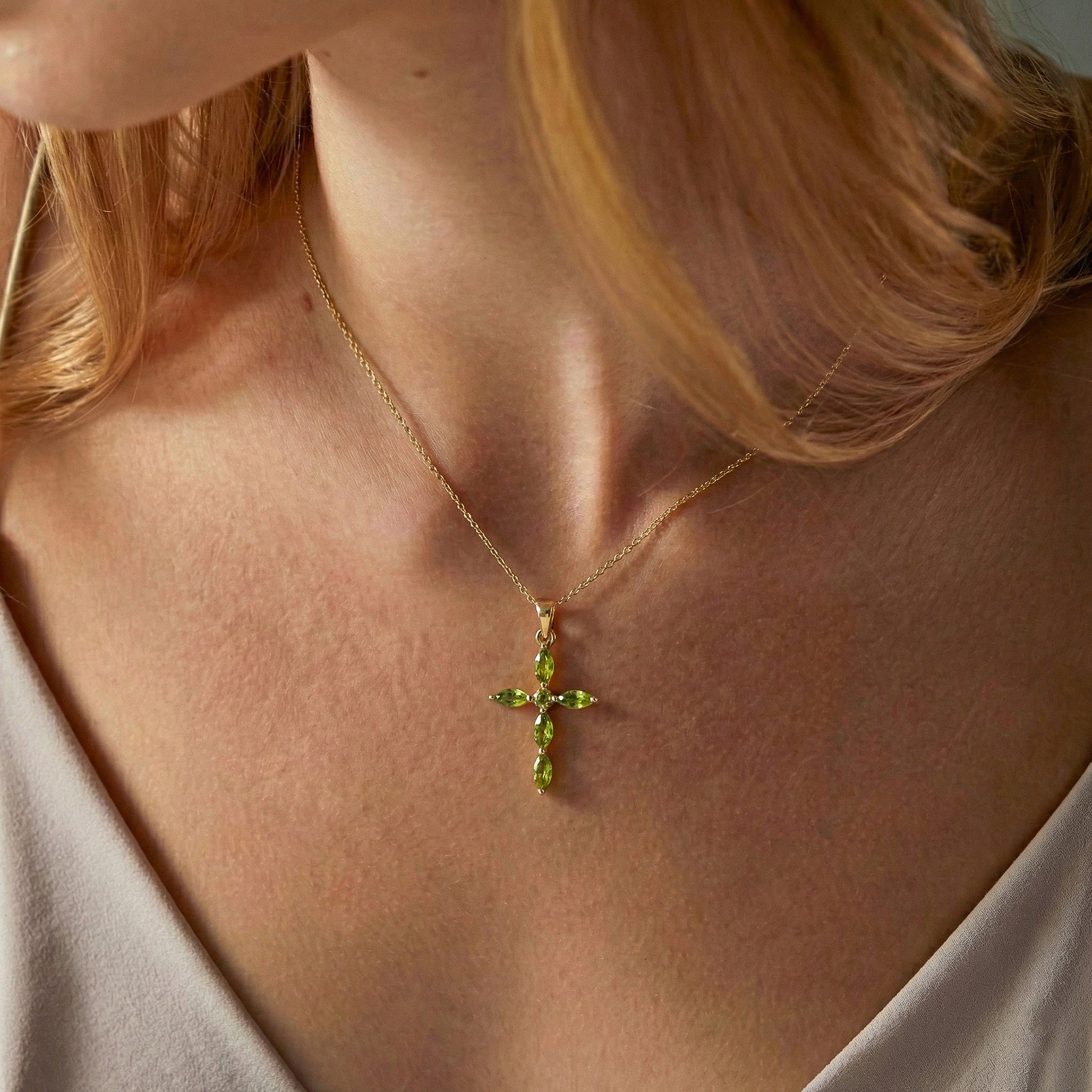 Peridot Marquise Cross Pendant Necklace in 925 Sterling Silver 2ct - Image 13