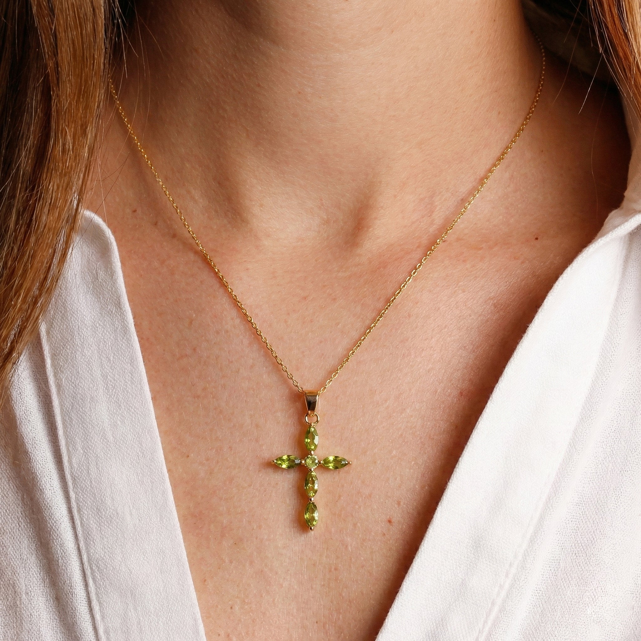 Peridot Marquise Cross Pendant Necklace in 925 Sterling Silver 2ct - Image 14