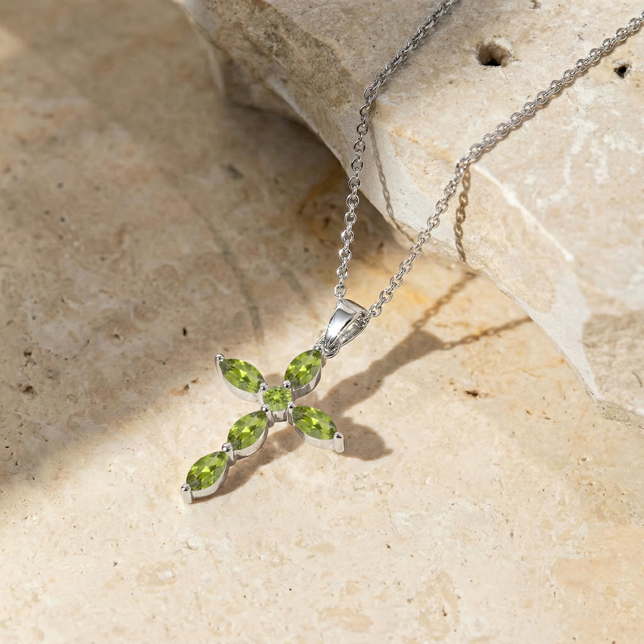 Peridot Marquise Cross Pendant Necklace in 925 Sterling Silver 2ct - Image 3