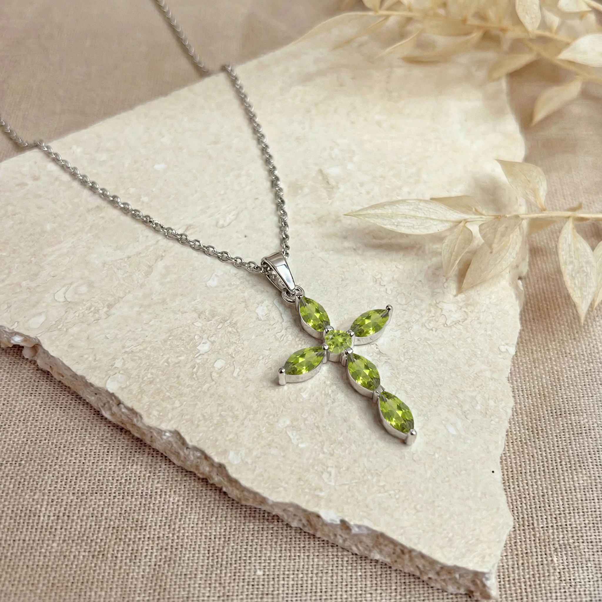 Peridot Marquise Cross Pendant Necklace in 925 Sterling Silver 2ct - Image 5