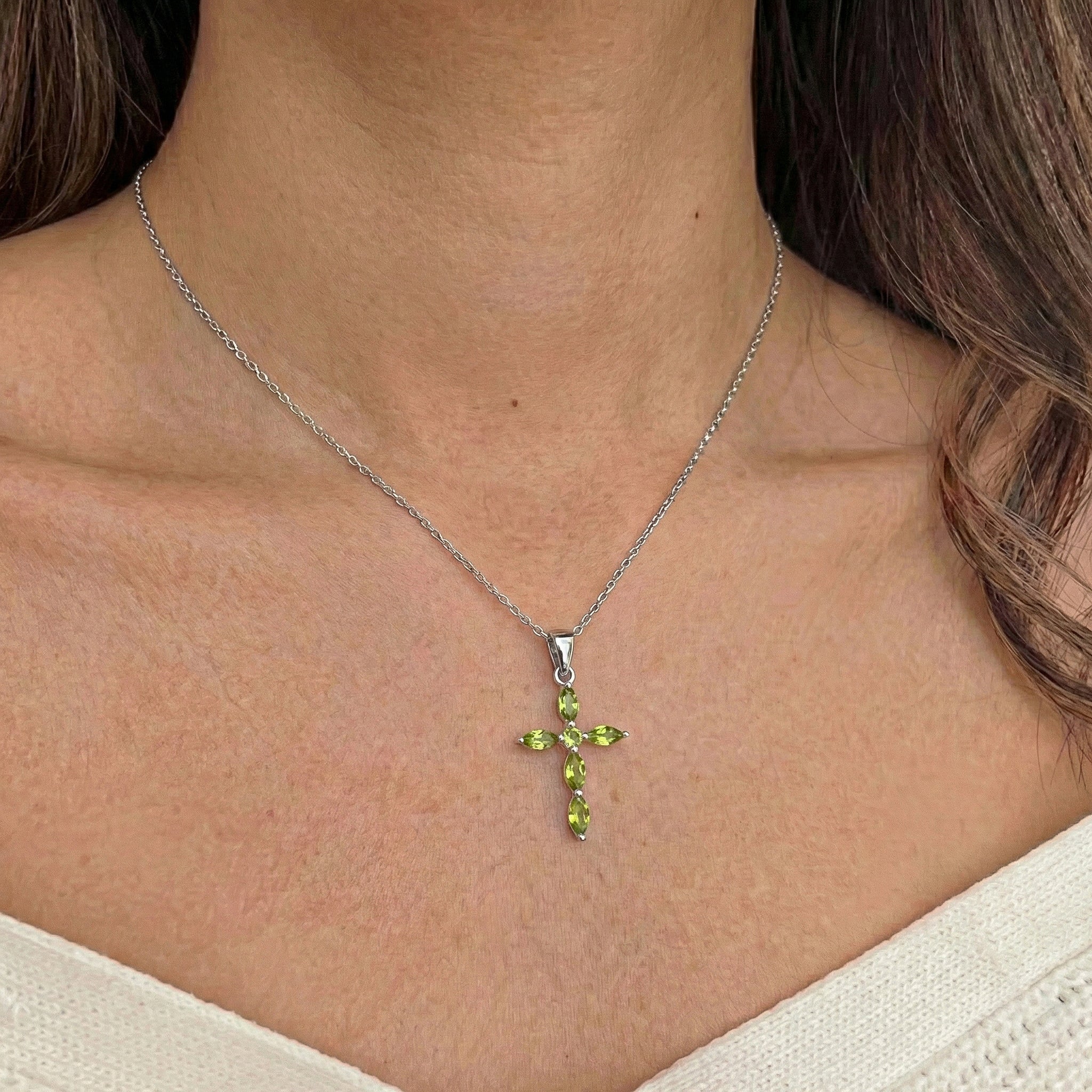 Peridot Marquise Cross Pendant Necklace in 925 Sterling Silver 2ct - Image 7