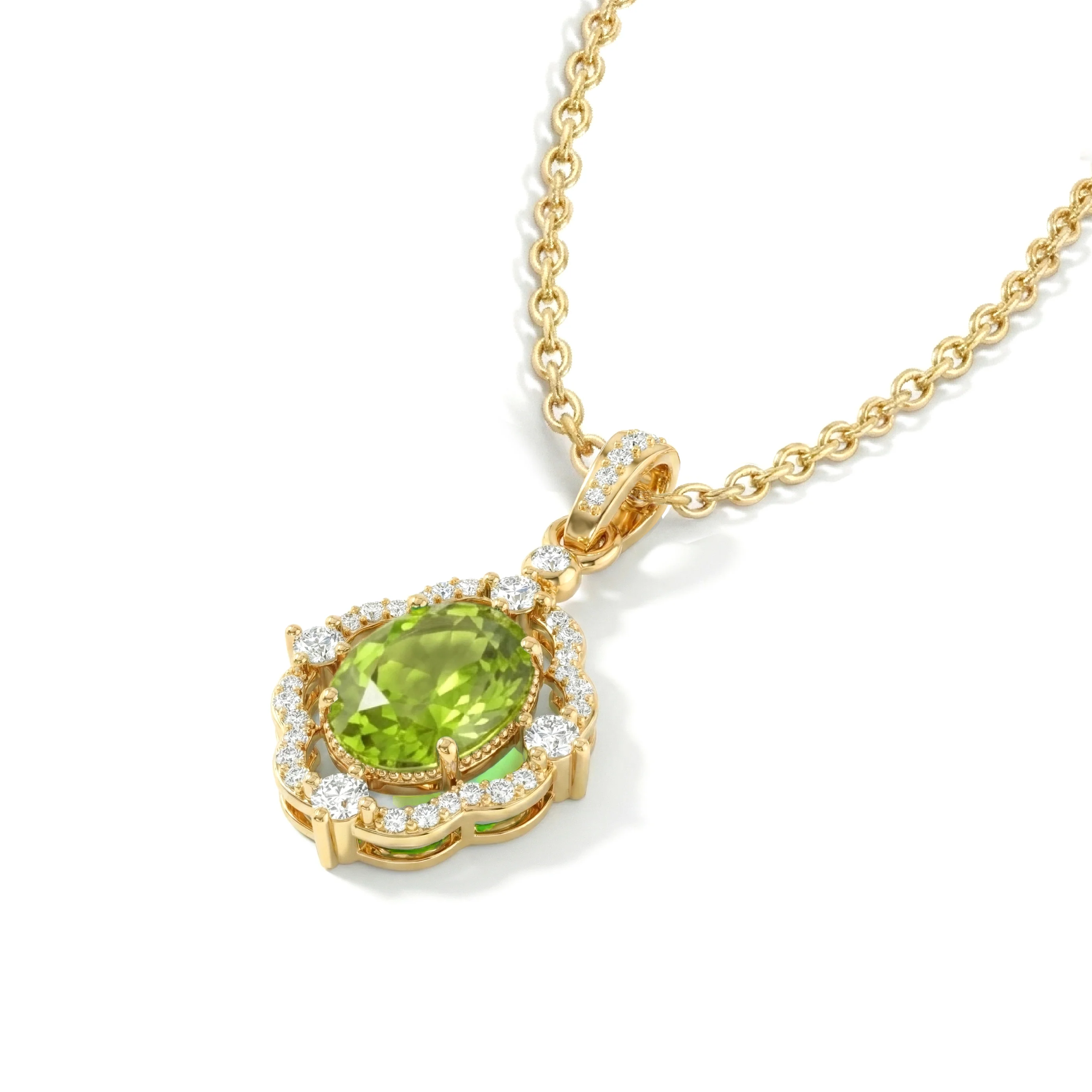 Peridot Oval Halo Pendant Necklace in 925 Sterling Silver 1.2ct - Image 8