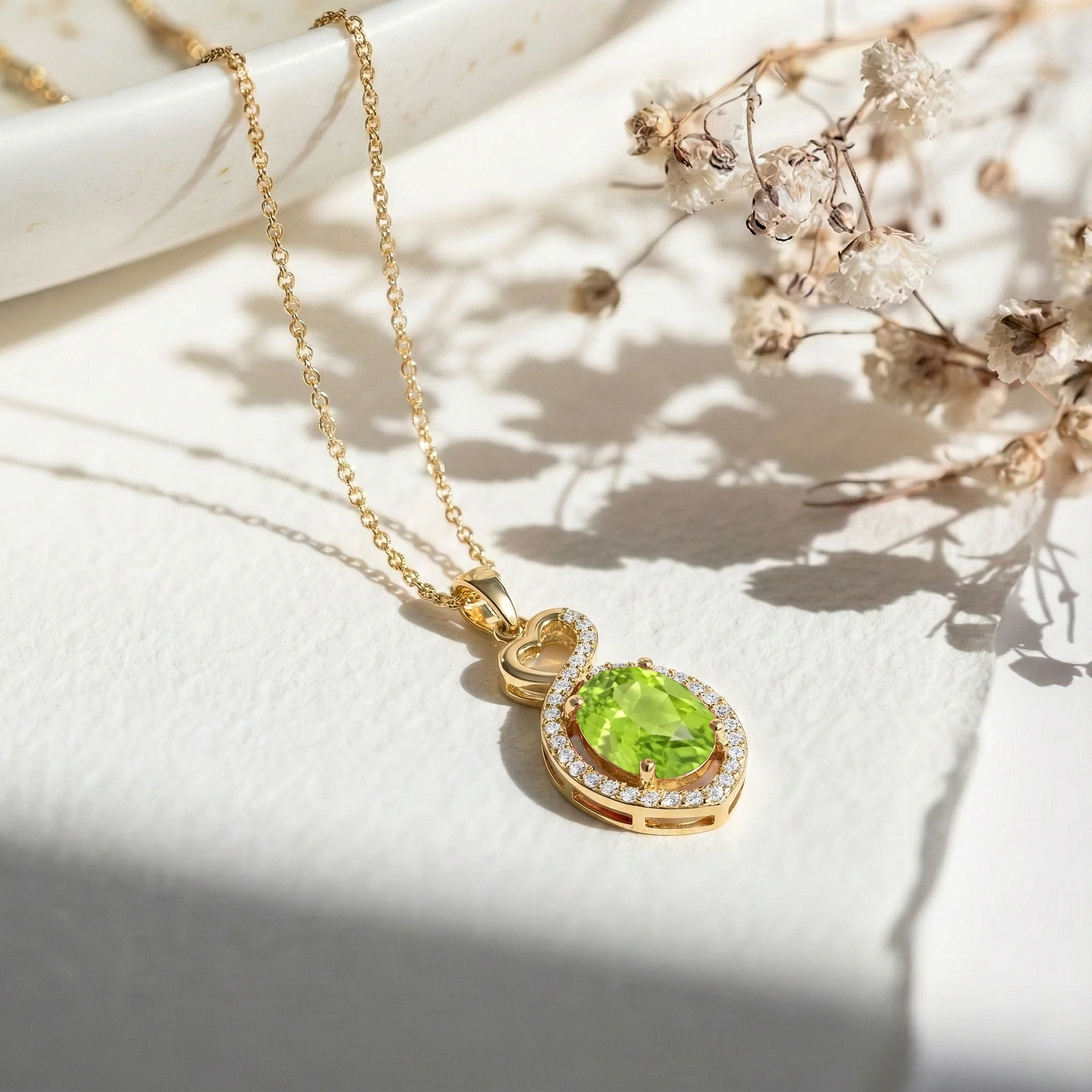 Peridot Oval Infinity Twist Heart Pendant Necklace in 925 Sterling Silver 1.2ct - Image 14