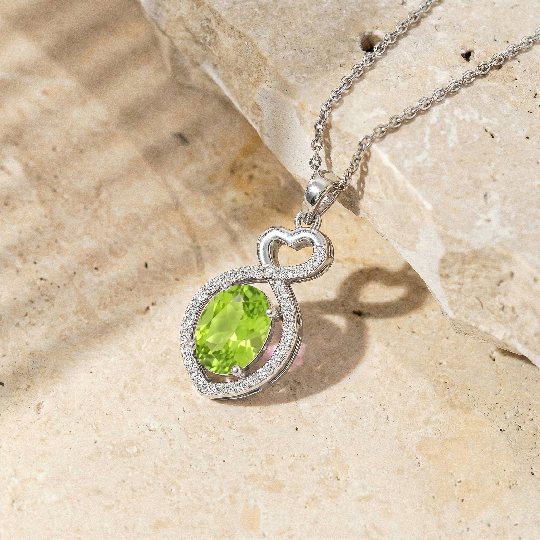 Peridot Oval Infinity Twist Heart Pendant Necklace in 925 Sterling Silver 1.2ct - Image 4