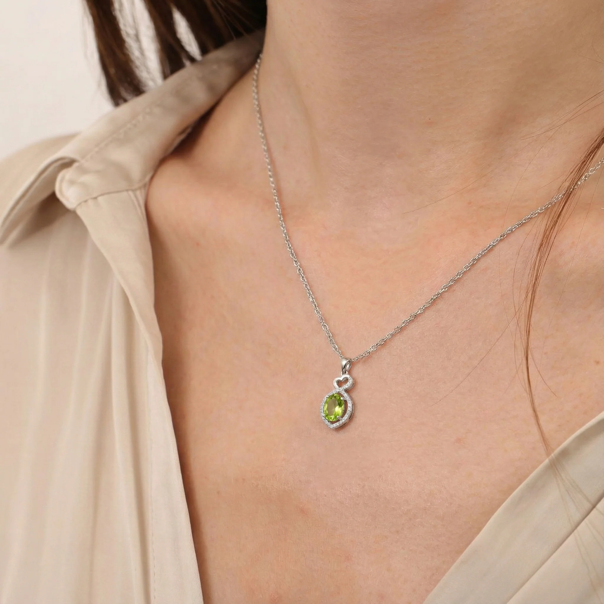 Peridot Oval Infinity Twist Heart Pendant Necklace in 925 Sterling Silver 1.2ct - Image 5
