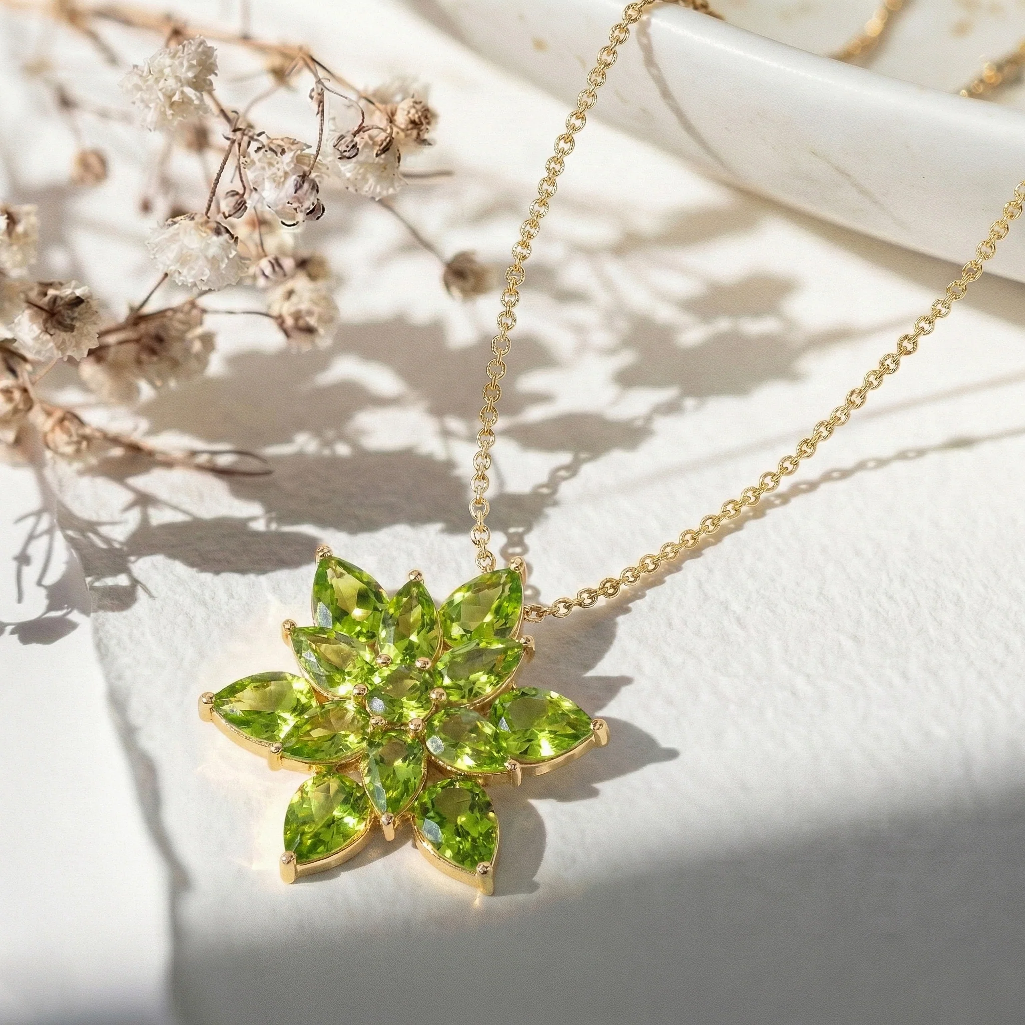 Peridot Pear Floral Pendant Necklace in 925 Sterling Silver 5.70ct - Image 11