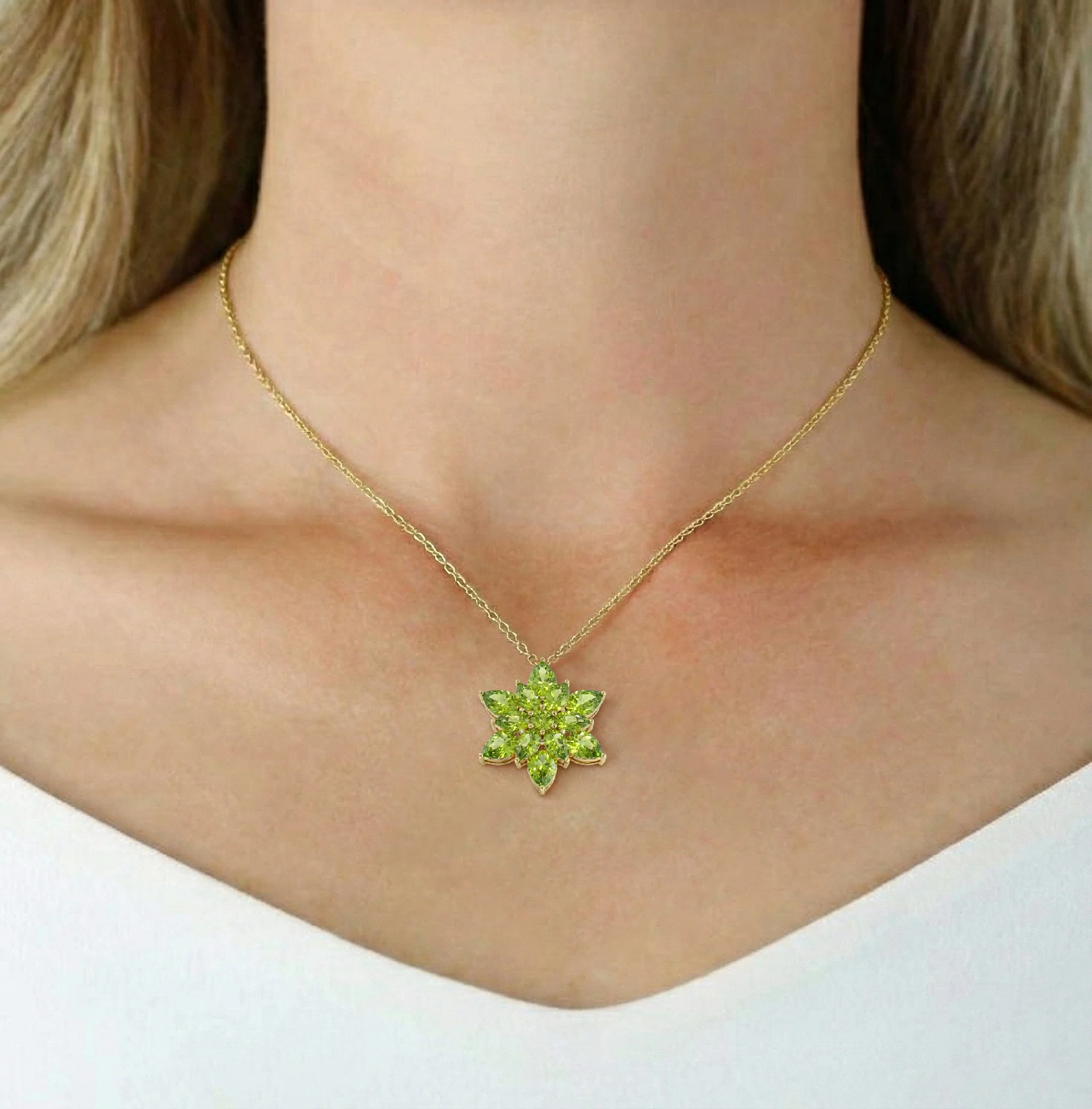 Peridot Pear Floral Pendant Necklace in 925 Sterling Silver 5.70ct - Image 12