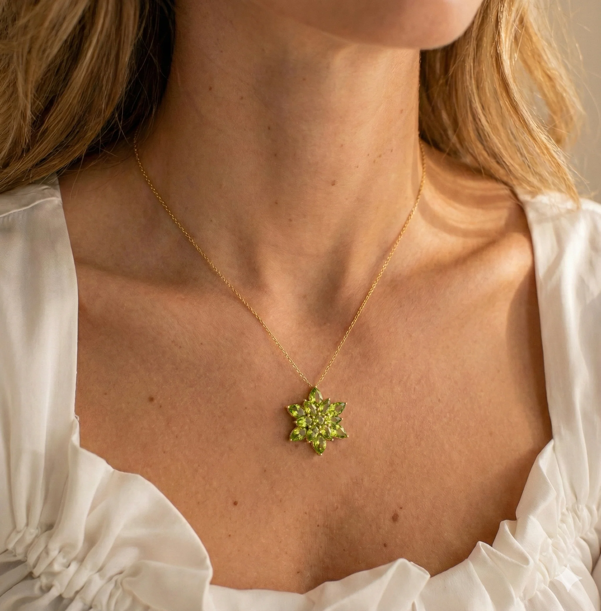 Peridot Pear Floral Pendant Necklace in 925 Sterling Silver 5.70ct - Image 13