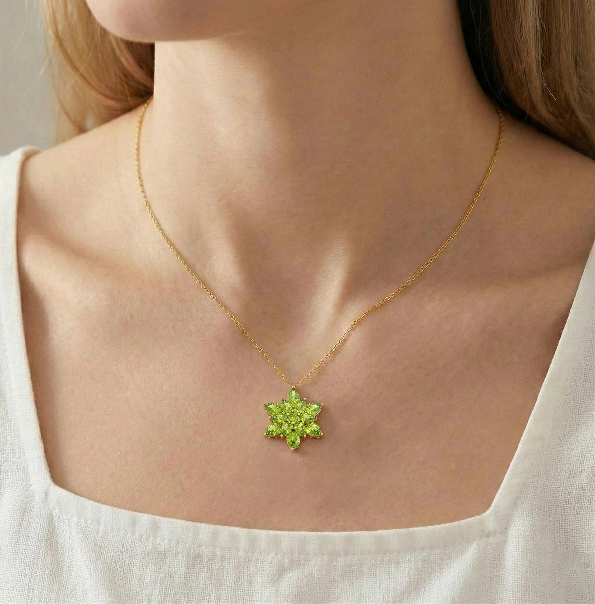 Peridot Pear Floral Pendant Necklace in 925 Sterling Silver 5.70ct - Image 14