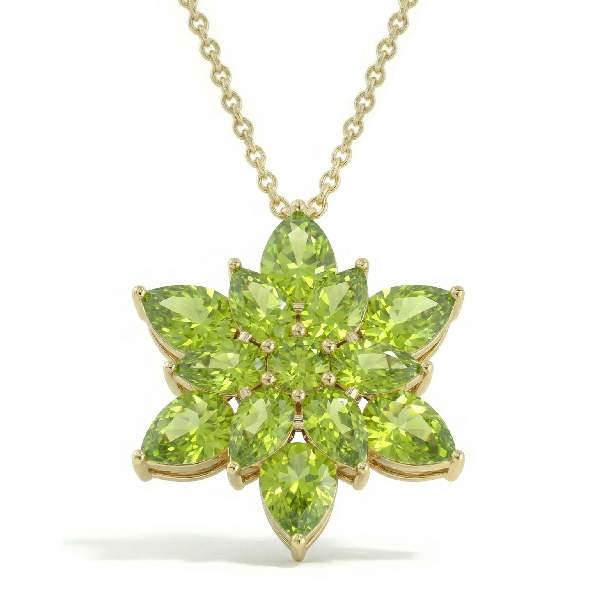 Peridot Pear Floral Pendant Necklace in 925 Sterling Silver 5.70ct - Image 8