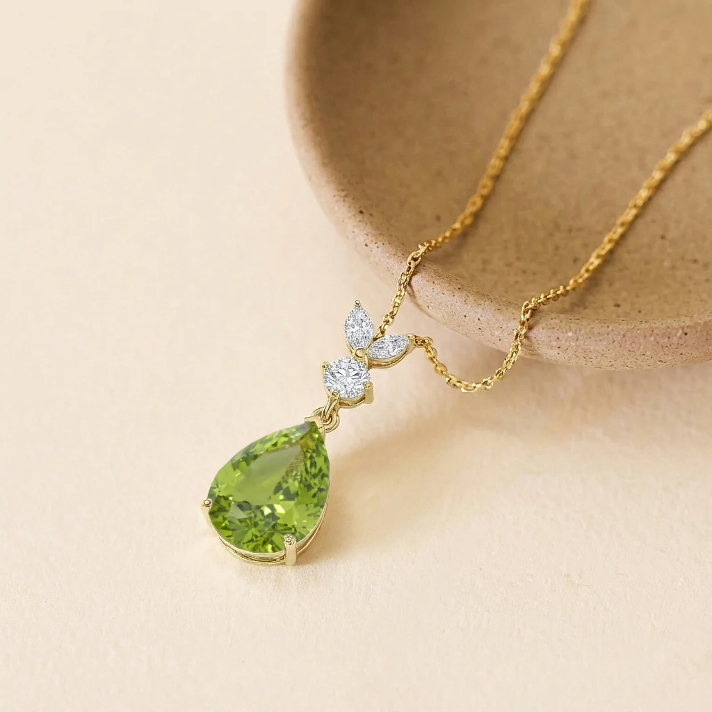 Peridot Pear Teardrop Pendant Necklace in 925 Sterling Silver 1.7ct - Image 10