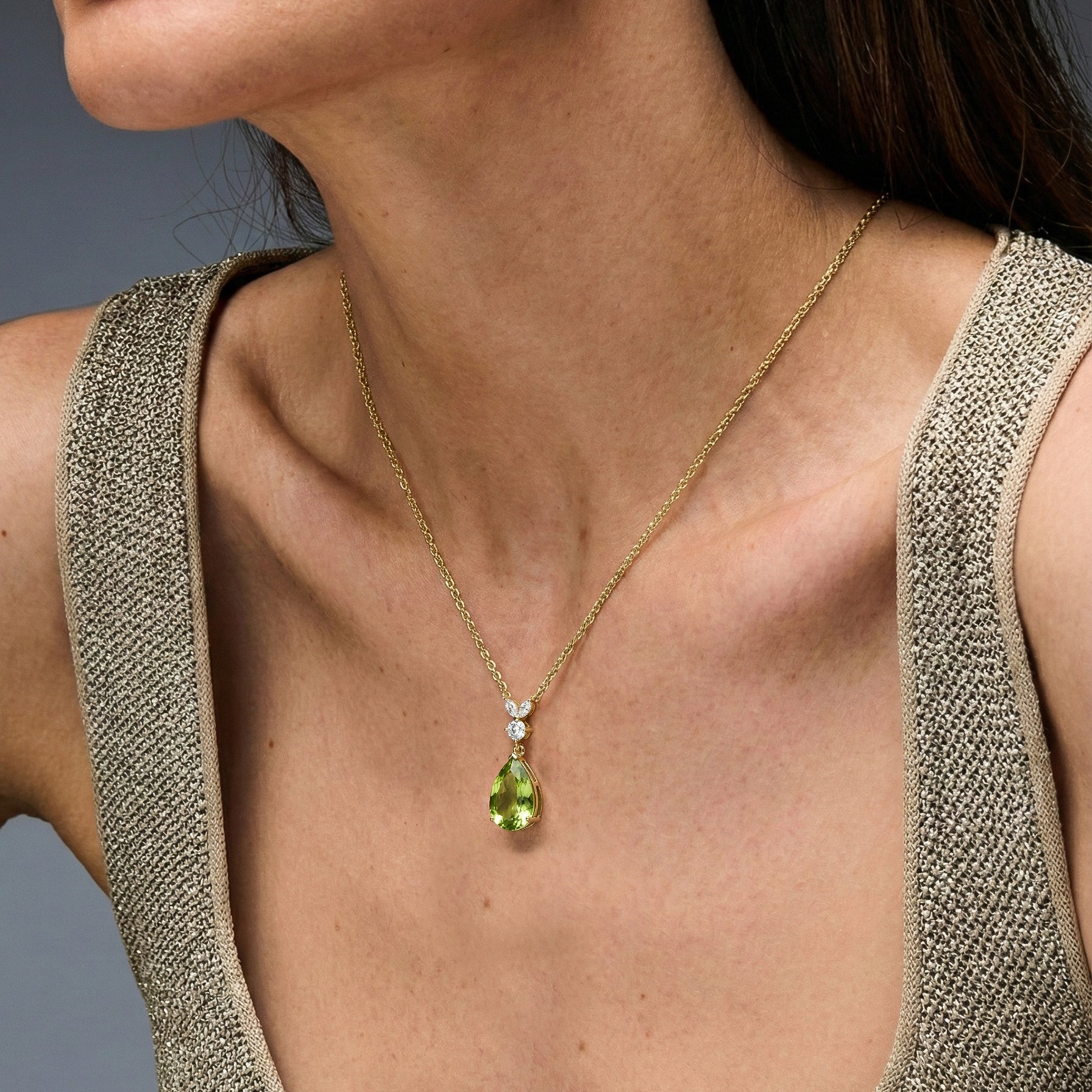 Peridot Pear Teardrop Pendant Necklace in 925 Sterling Silver 1.7ct - Image 12