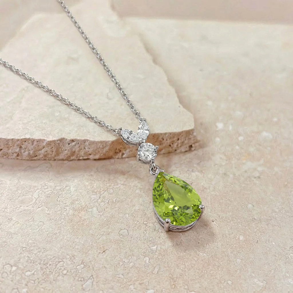 Peridot Pear Teardrop Pendant Necklace in 925 Sterling Silver 1.7ct - Image 3