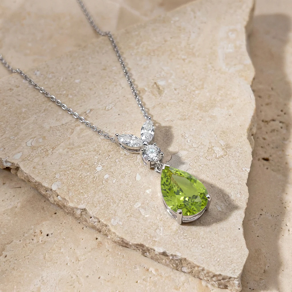 Peridot Pear Teardrop Pendant Necklace in 925 Sterling Silver 1.7ct - Image 4