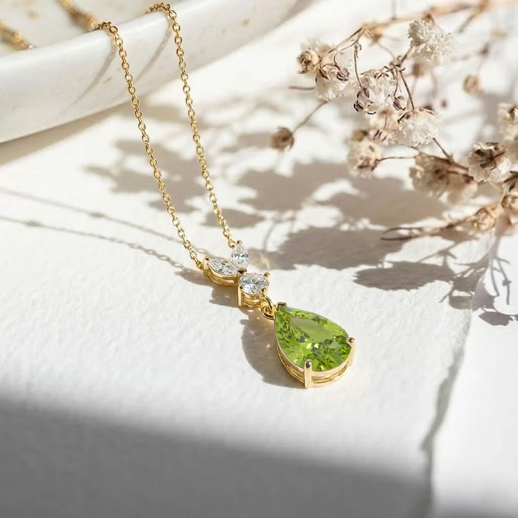 Peridot Pear Teardrop Pendant Necklace in 925 Sterling Silver 1.7ct - Image 8