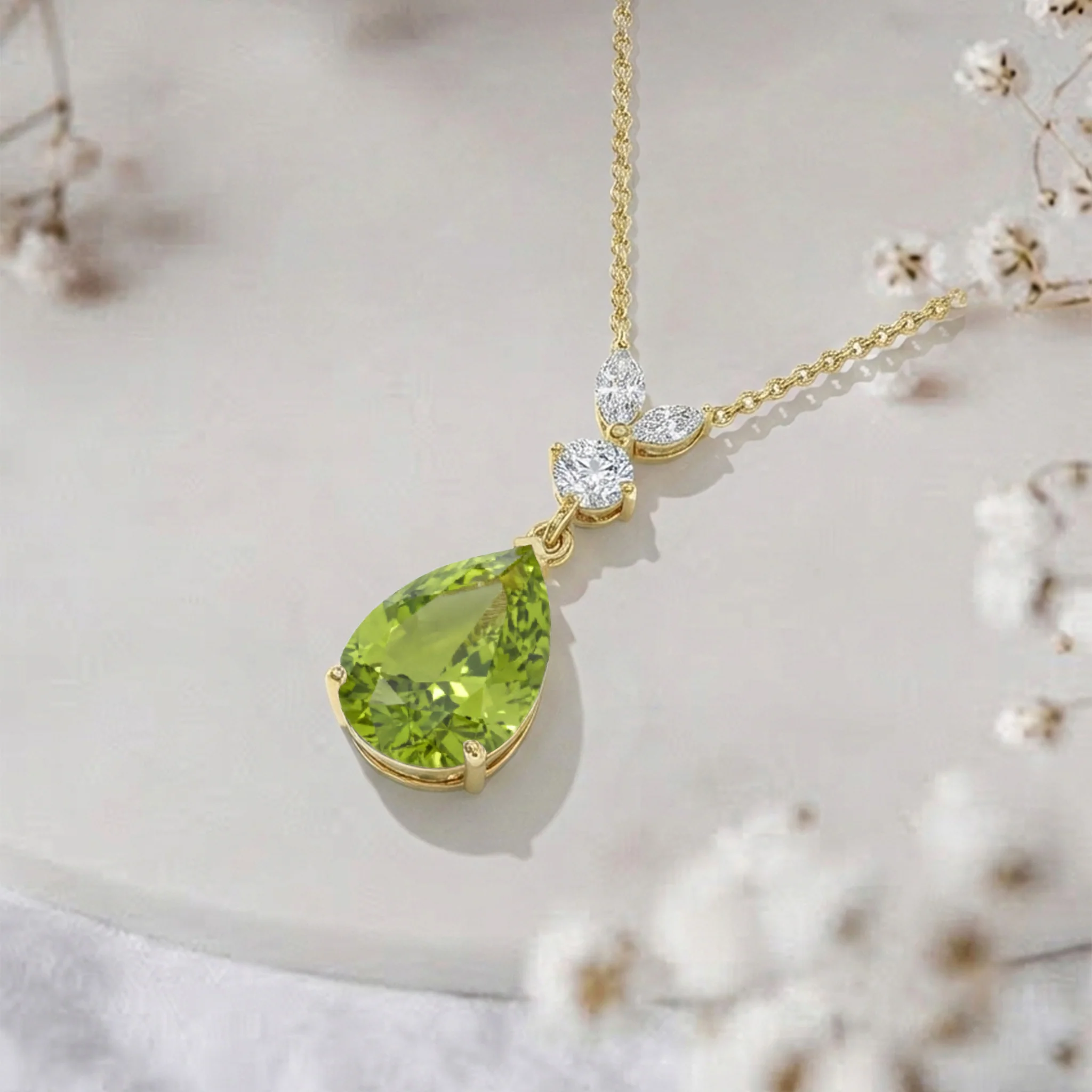 Peridot Pear Teardrop Pendant Necklace in 925 Sterling Silver 1.7ct - Image 9