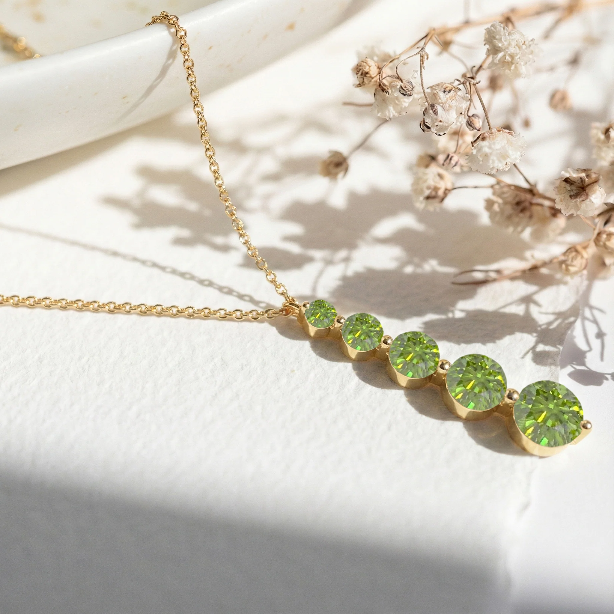 Peridot Round 5 Stone Bar Pendant Necklace in 925 Sterling Silver 3.90ct - Image 10