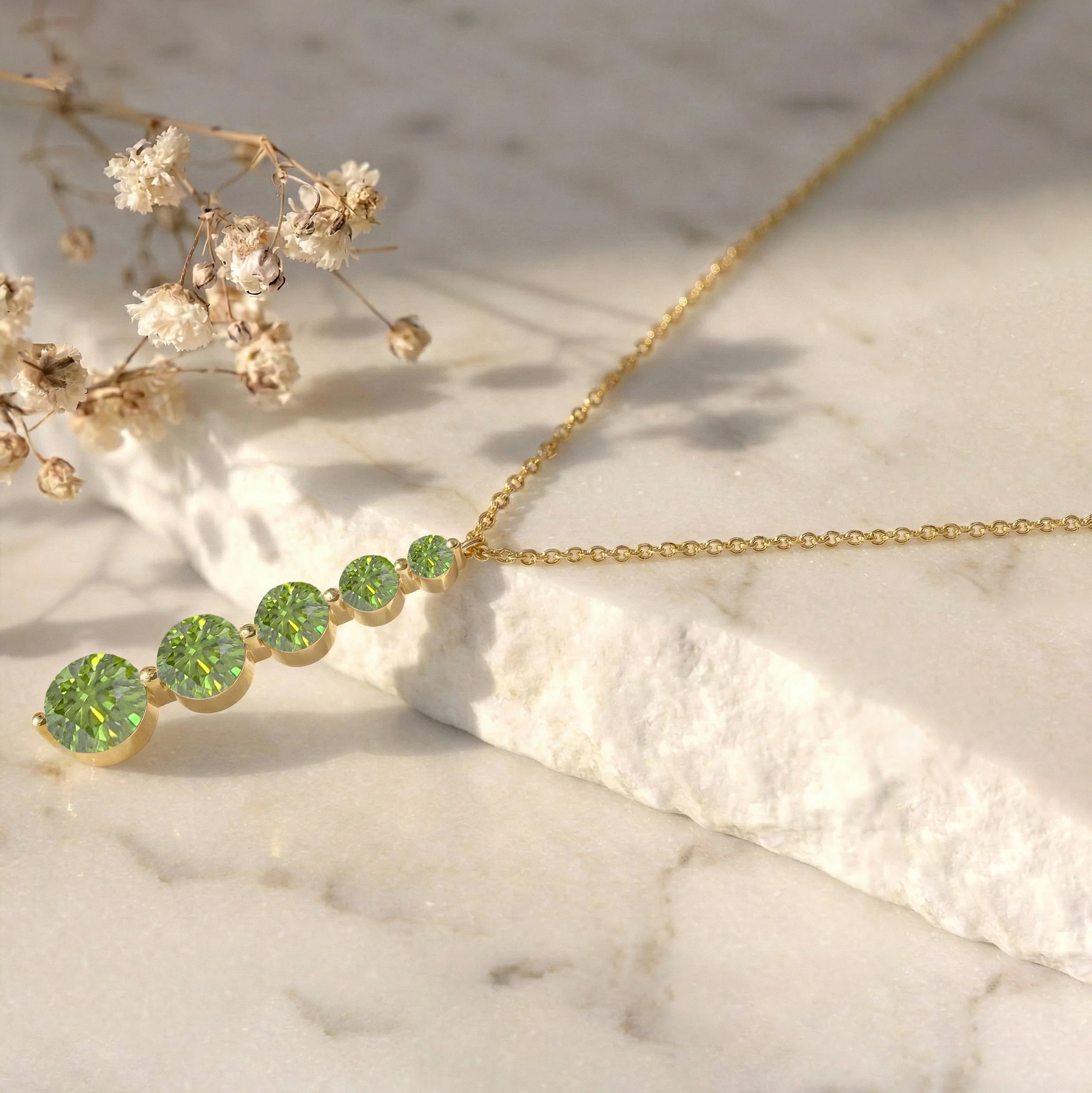 Peridot Round 5 Stone Bar Pendant Necklace in 925 Sterling Silver 3.90ct - Image 11