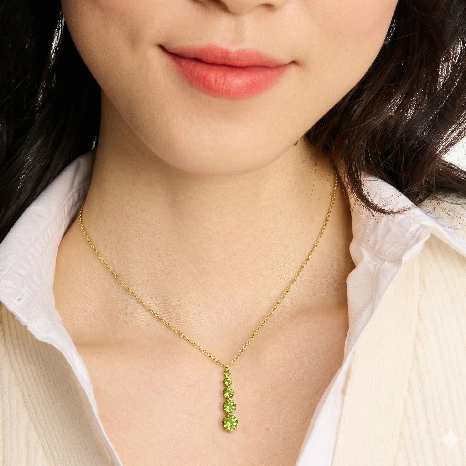 Peridot Round 5 Stone Bar Pendant Necklace in 925 Sterling Silver 3.90ct - Image 13