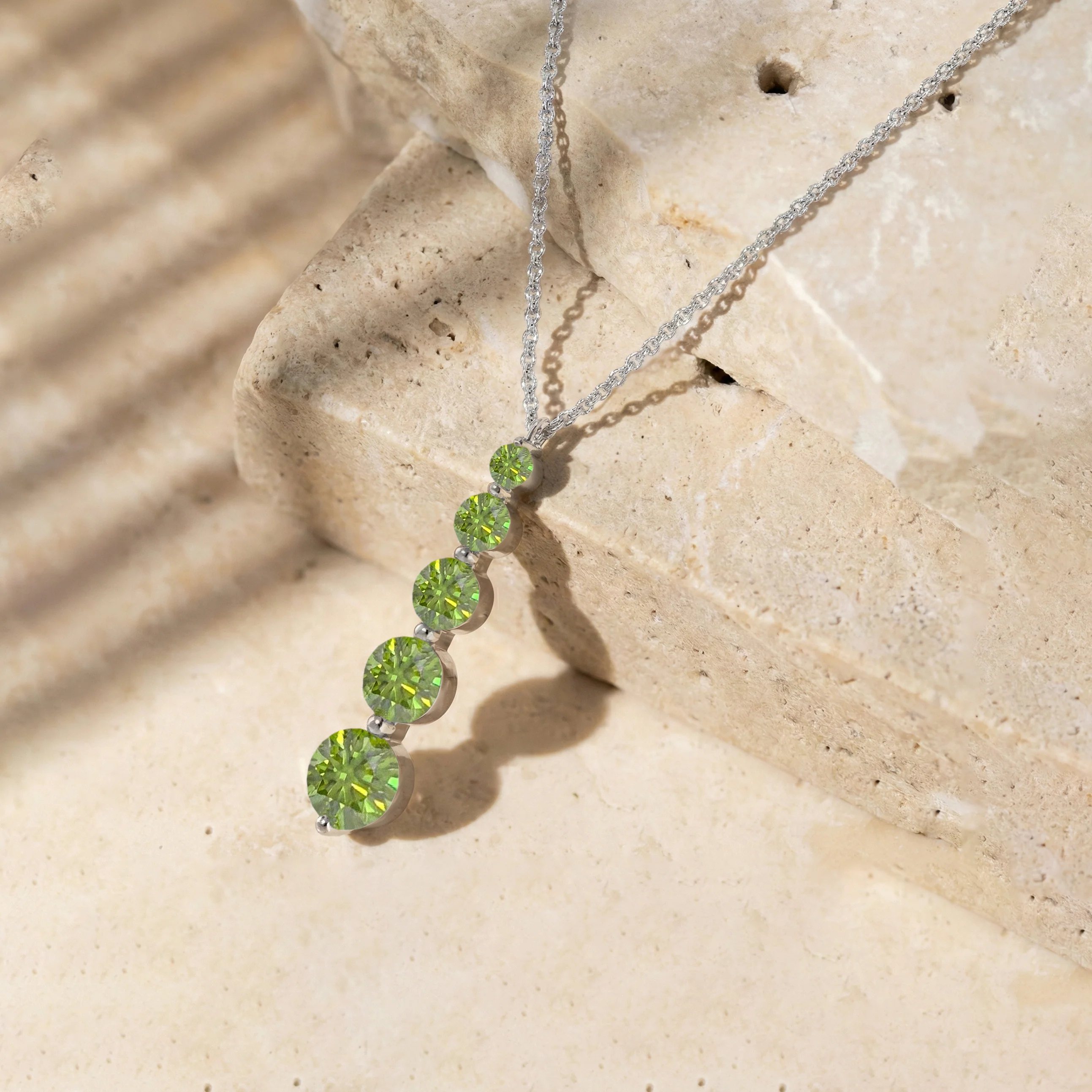 Peridot Round 5 Stone Bar Pendant Necklace in 925 Sterling Silver 3.90ct - Image 3