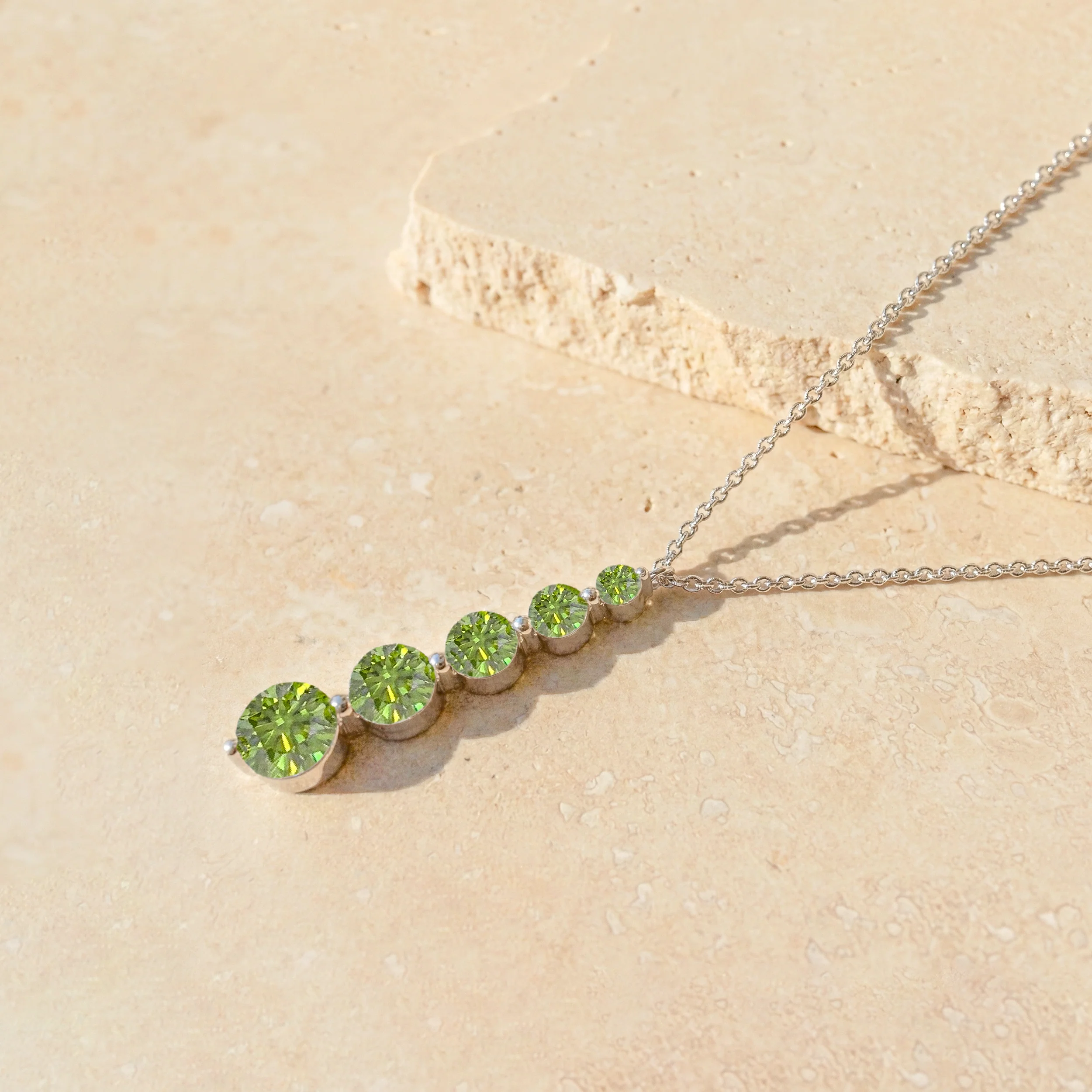 Peridot Round 5 Stone Bar Pendant Necklace in 925 Sterling Silver 3.90ct - Image 4
