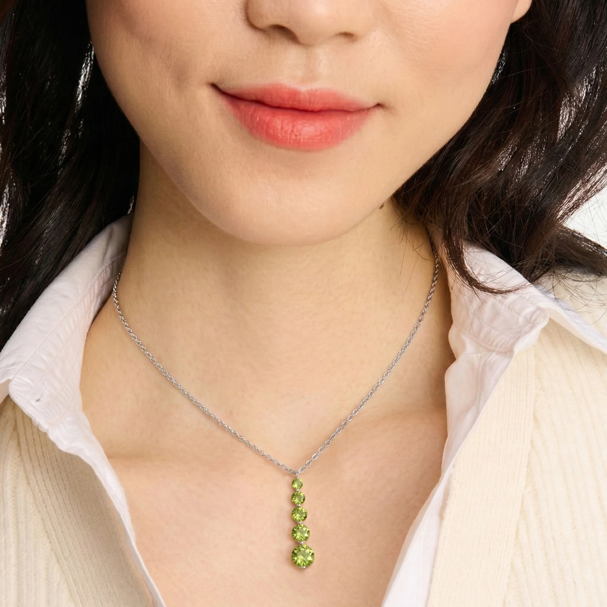 Peridot Round 5 Stone Bar Pendant Necklace in 925 Sterling Silver 3.90ct - Image 6