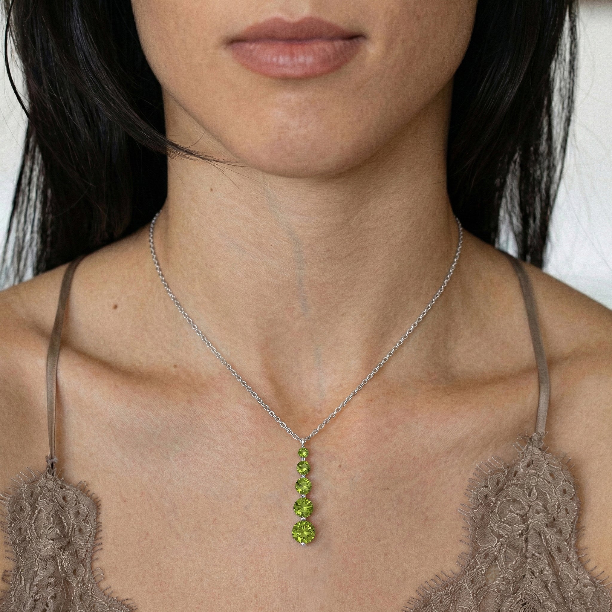 Peridot Round 5 Stone Bar Pendant Necklace in 925 Sterling Silver 3.90ct - Image 7