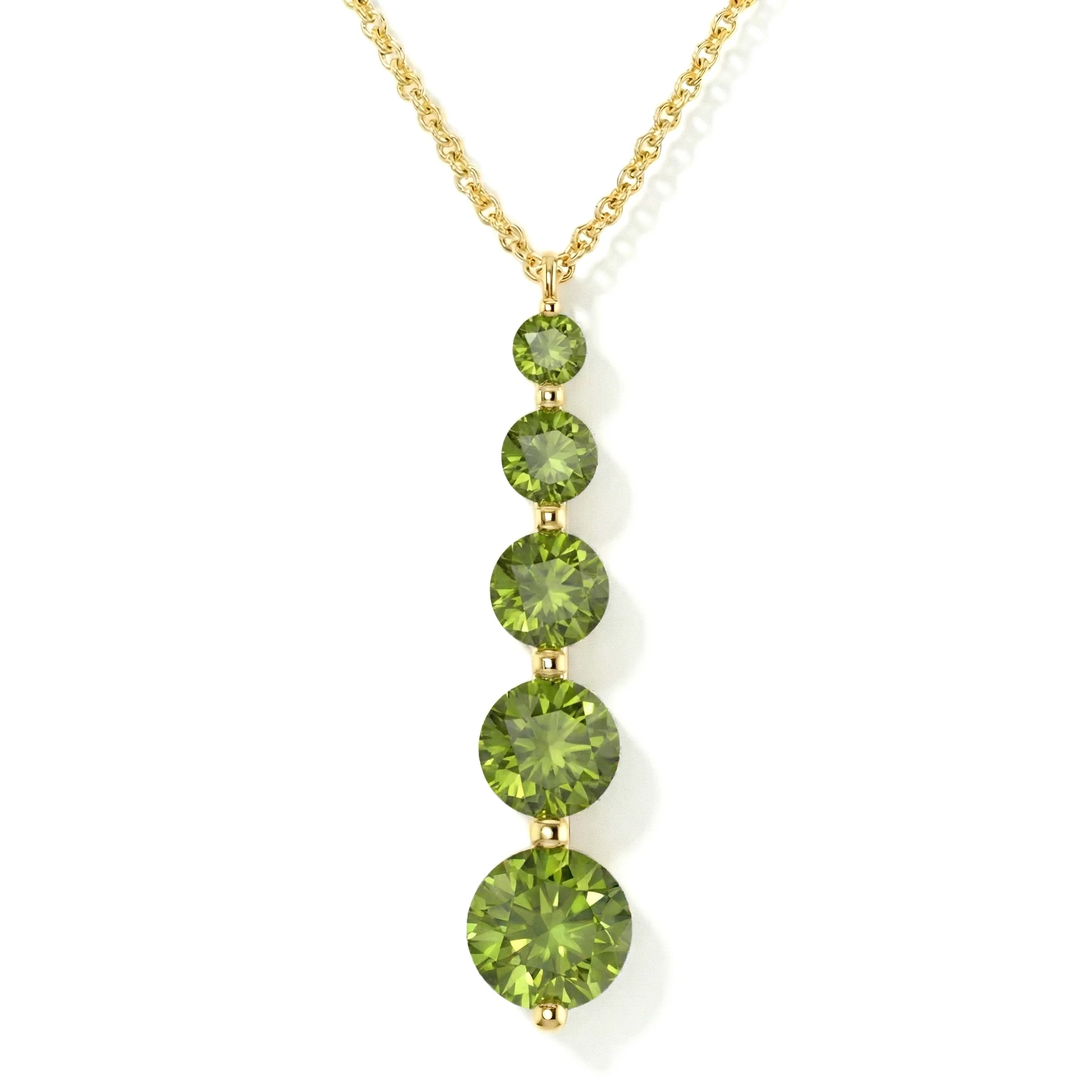Peridot Round 5 Stone Bar Pendant Necklace in 925 Sterling Silver 3.90ct - Image 8
