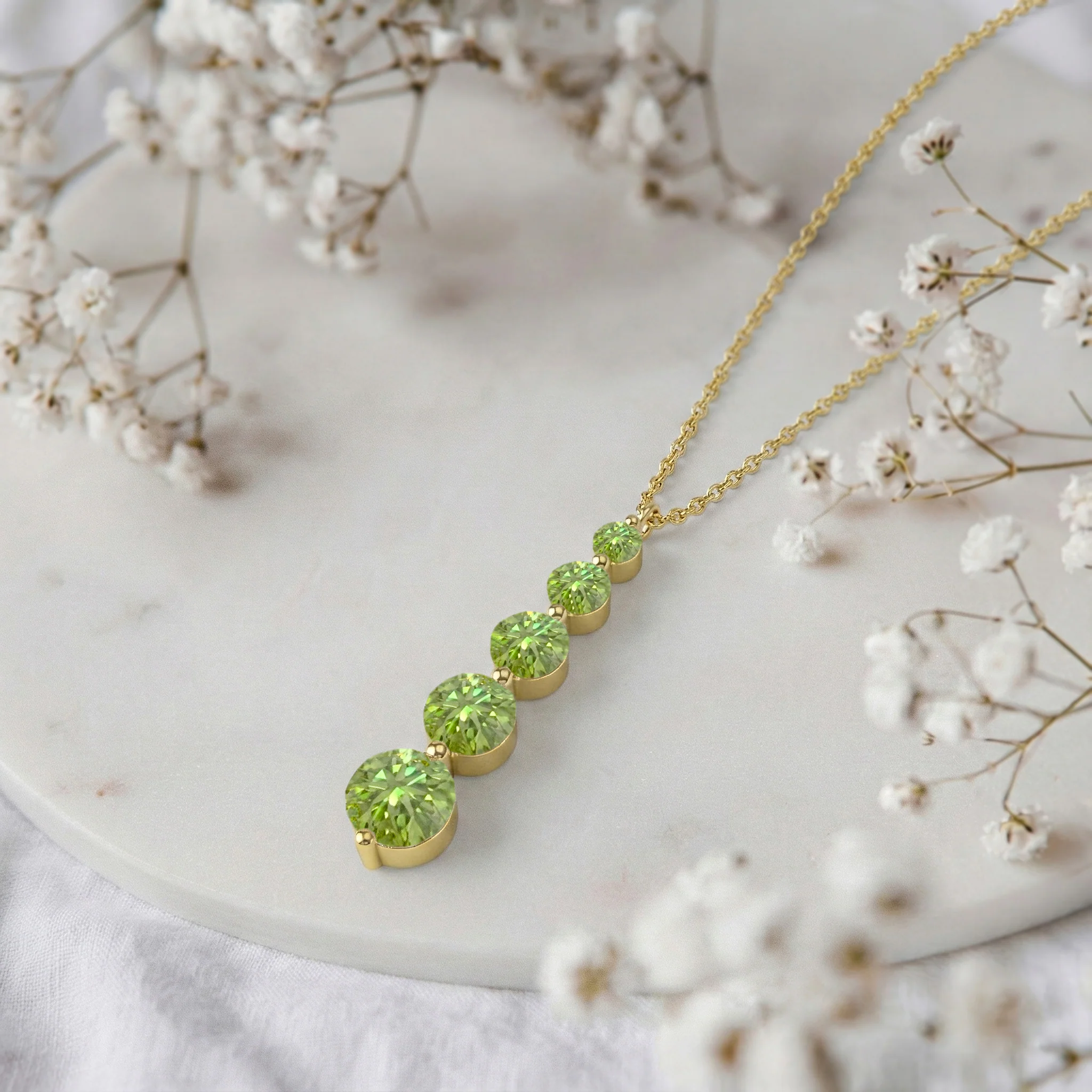 Peridot Round 5 Stone Bar Pendant Necklace in 925 Sterling Silver 3.90ct - Image 9