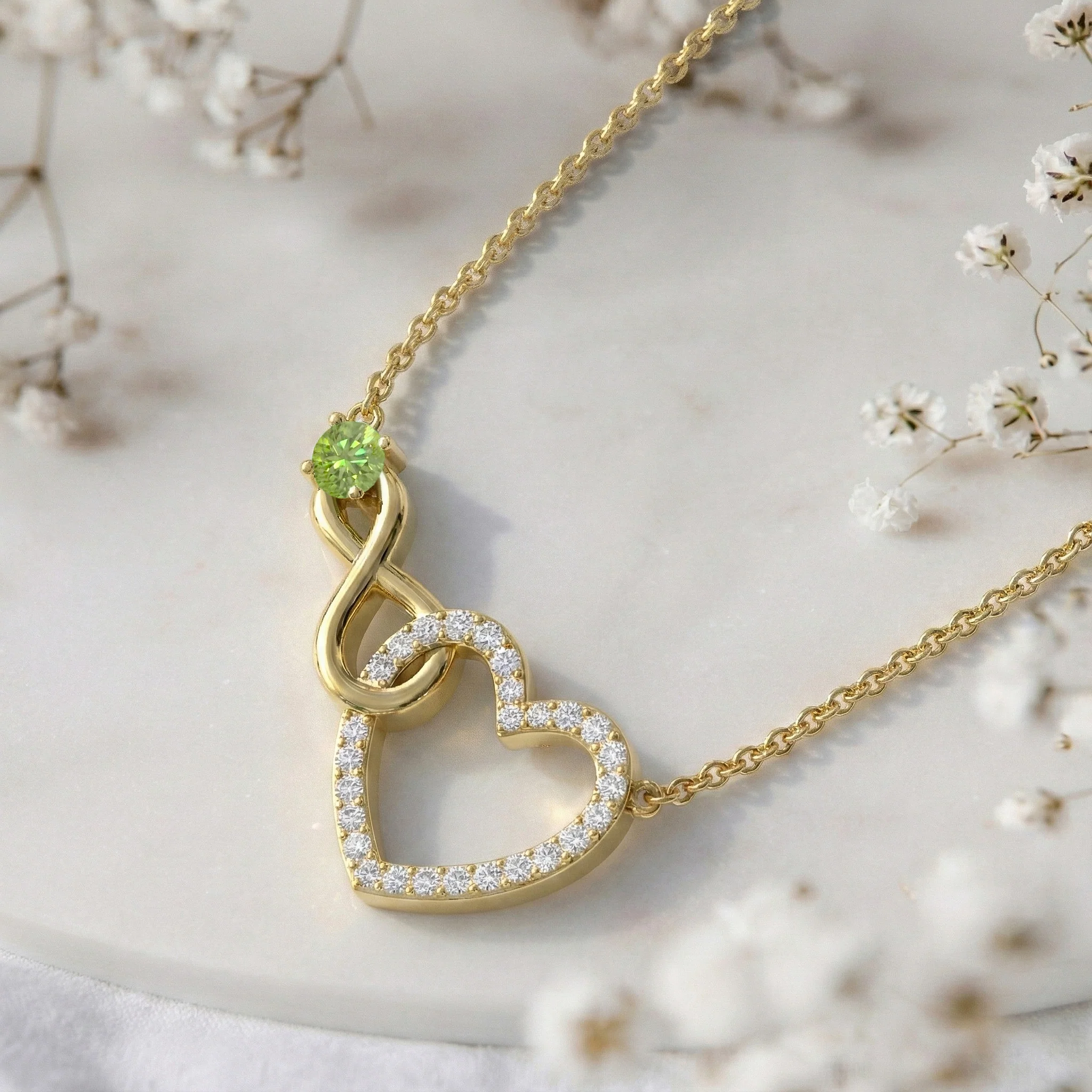 Peridot Round Infinity Heart Pendant Necklace in 925 Sterling Silver 0.45ct - Image 12