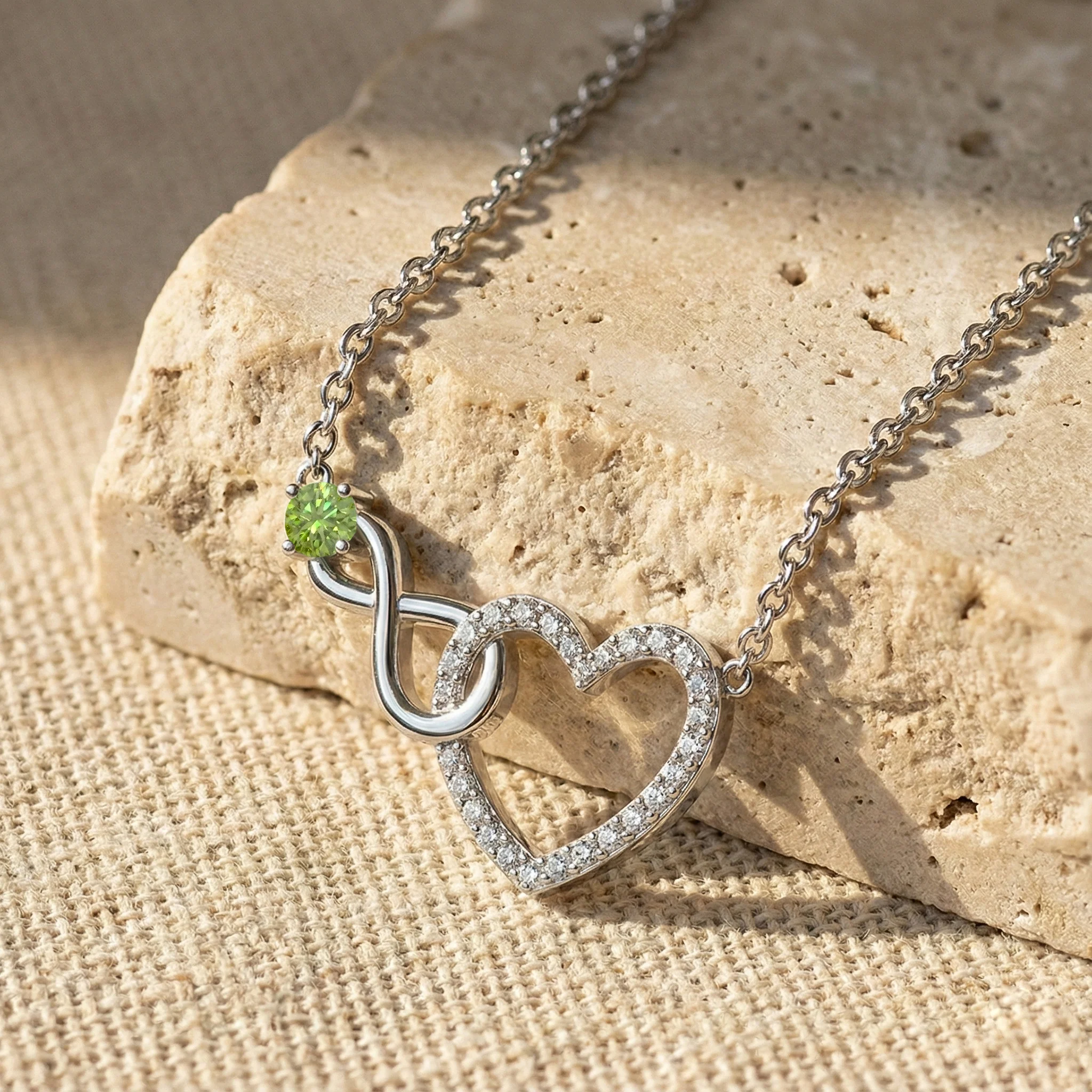 Peridot Round Infinity Heart Pendant Necklace in 925 Sterling Silver 0.45ct - Image 4