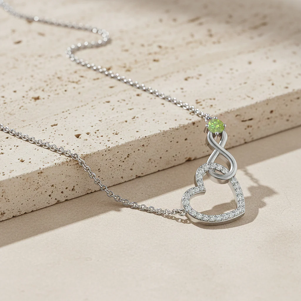 Peridot Round Infinity Heart Pendant Necklace in 925 Sterling Silver 0.45ct - Image 5