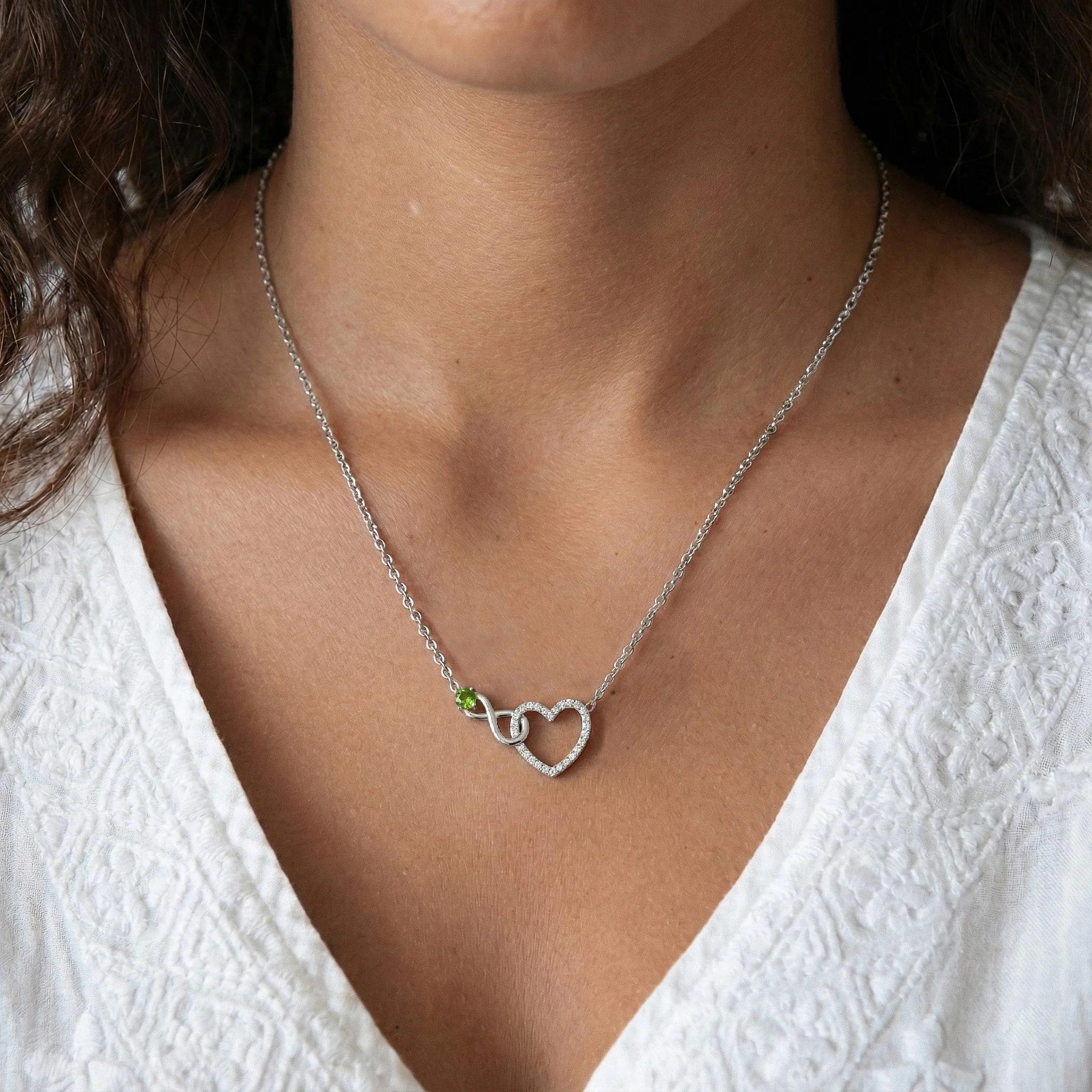 Peridot Round Infinity Heart Pendant Necklace in 925 Sterling Silver 0.45ct - Image 7