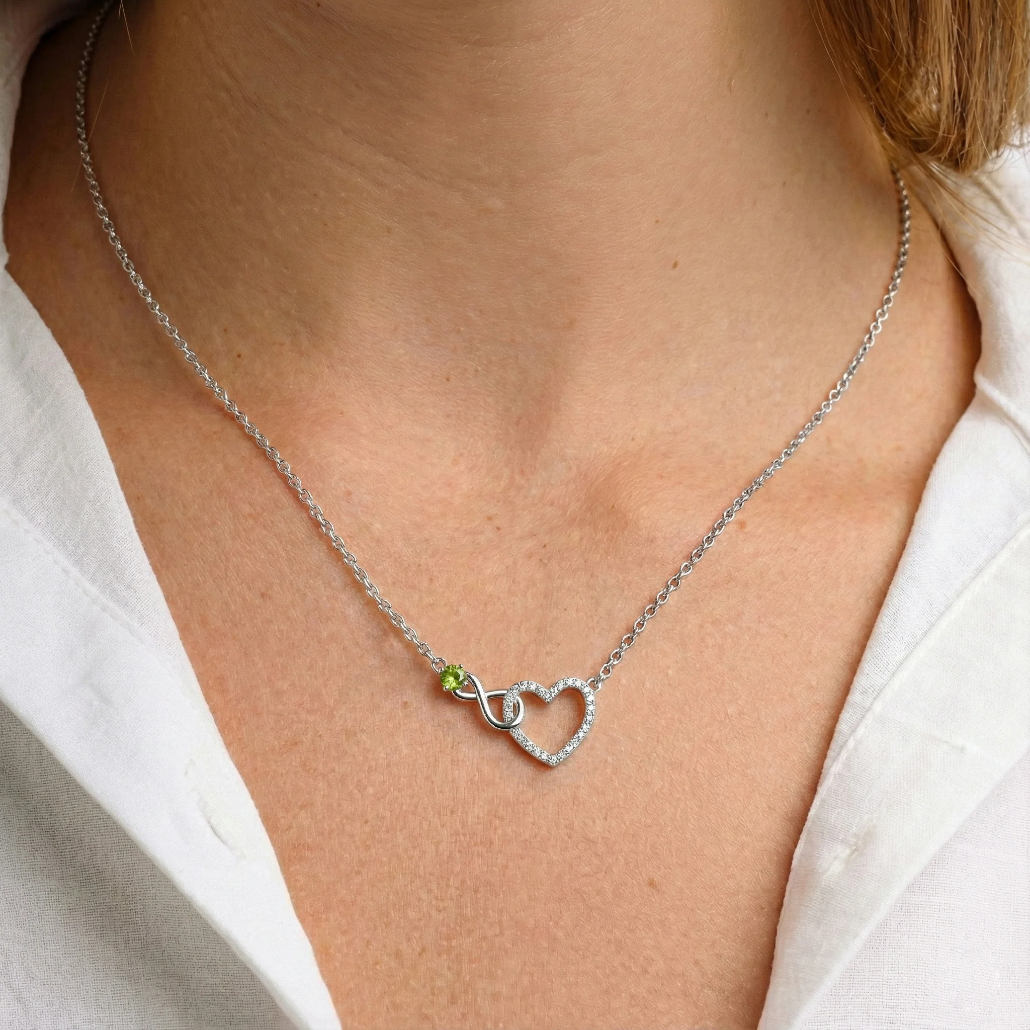 Peridot Round Infinity Heart Pendant Necklace in 925 Sterling Silver 0.45ct - Image 8