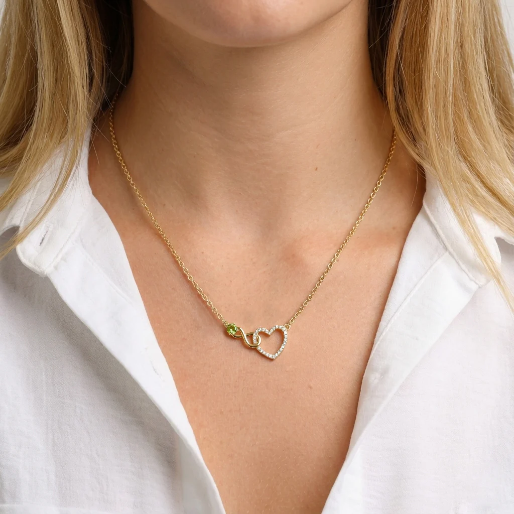 Peridot Round Infinity Heart Pendant Necklace in 925 Sterling Silver 0.45ct - Image 9