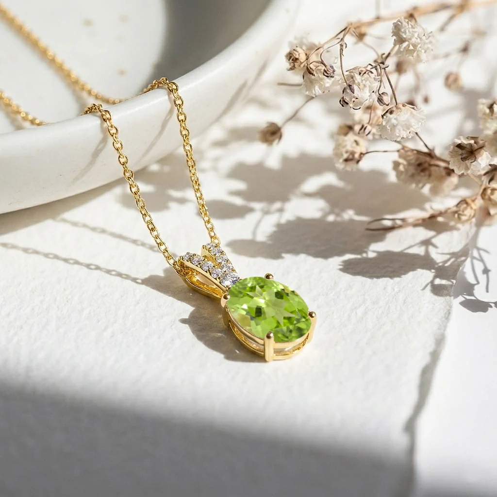 Peridot Solitaire Pendant Necklace in 925 Sterling Silver 1.2ct - Image 10