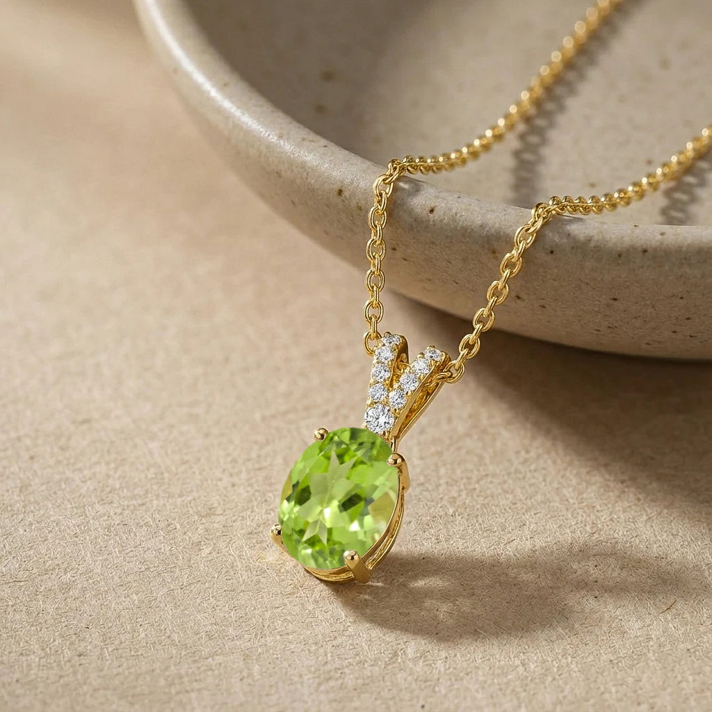 Peridot Solitaire Pendant Necklace in 925 Sterling Silver 1.2ct - Image 11