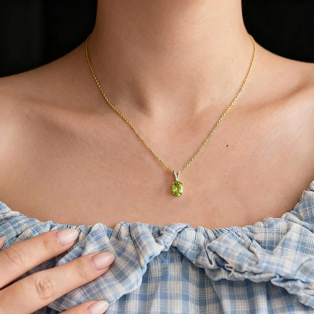 Peridot Solitaire Pendant Necklace in 925 Sterling Silver 1.2ct - Image 12