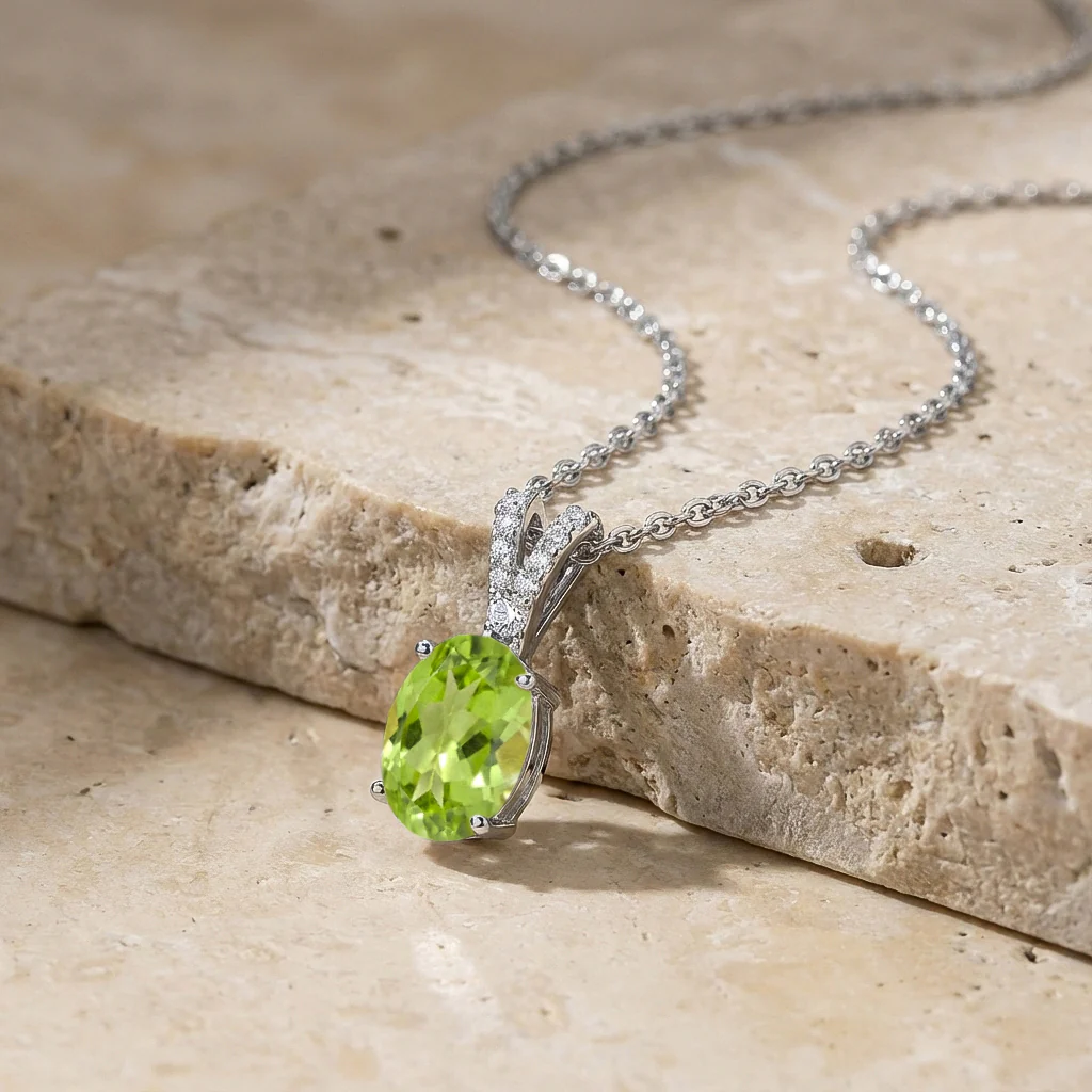 Peridot Solitaire Pendant Necklace in 925 Sterling Silver 1.2ct - Image 3