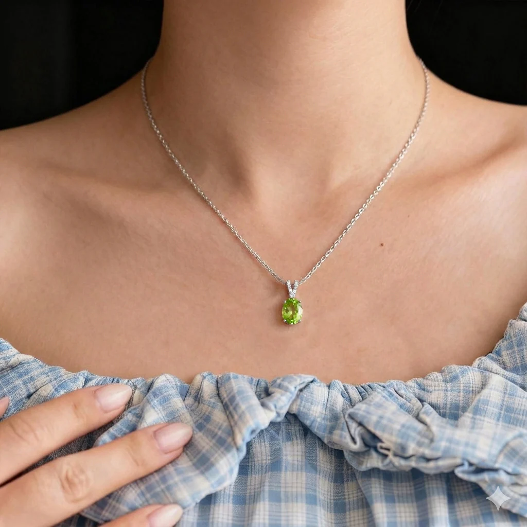Peridot Solitaire Pendant Necklace in 925 Sterling Silver 1.2ct - Image 5
