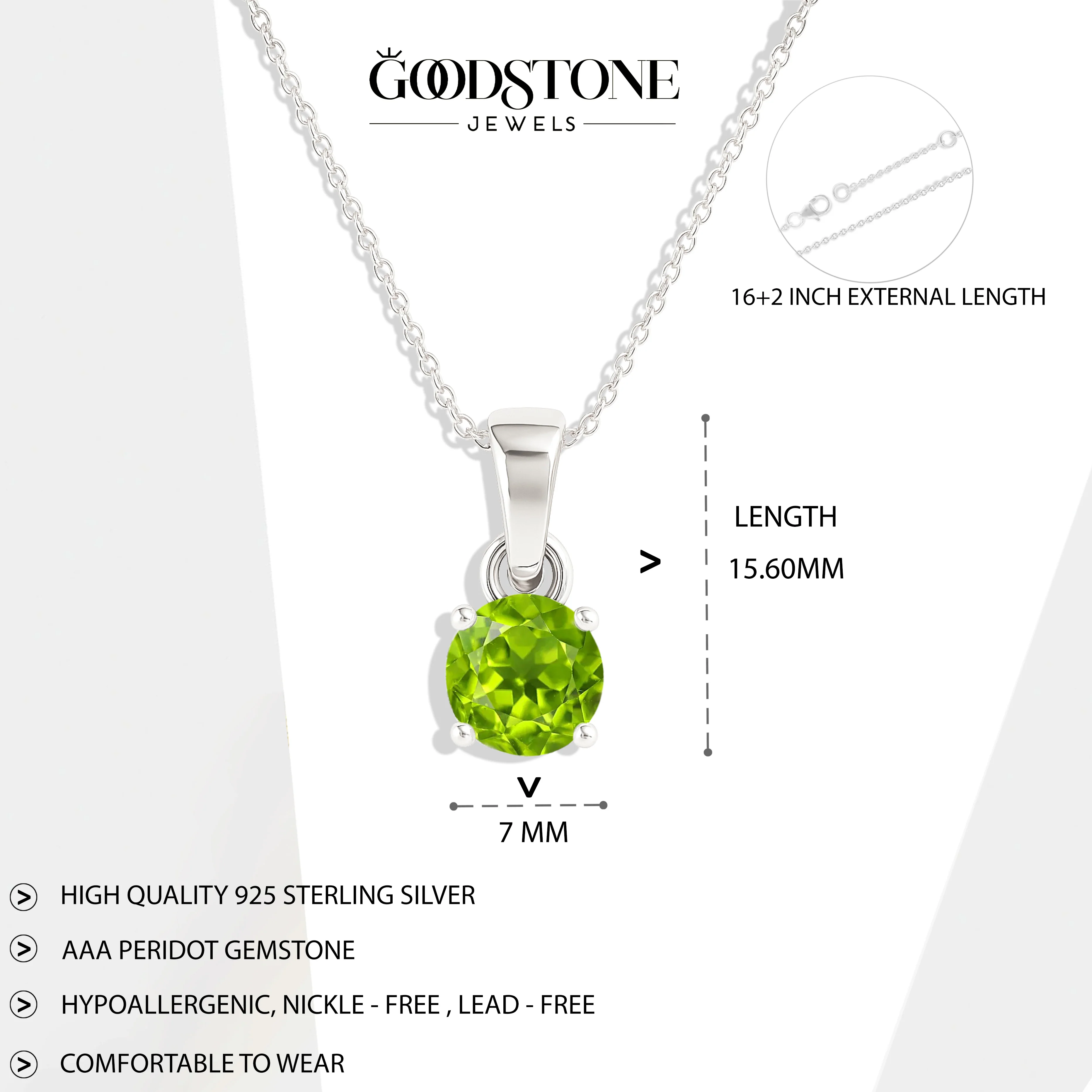 Peridot Teardrop Pendant Necklace in 925 Sterling Silver 7mm 1.5ct - Image 7