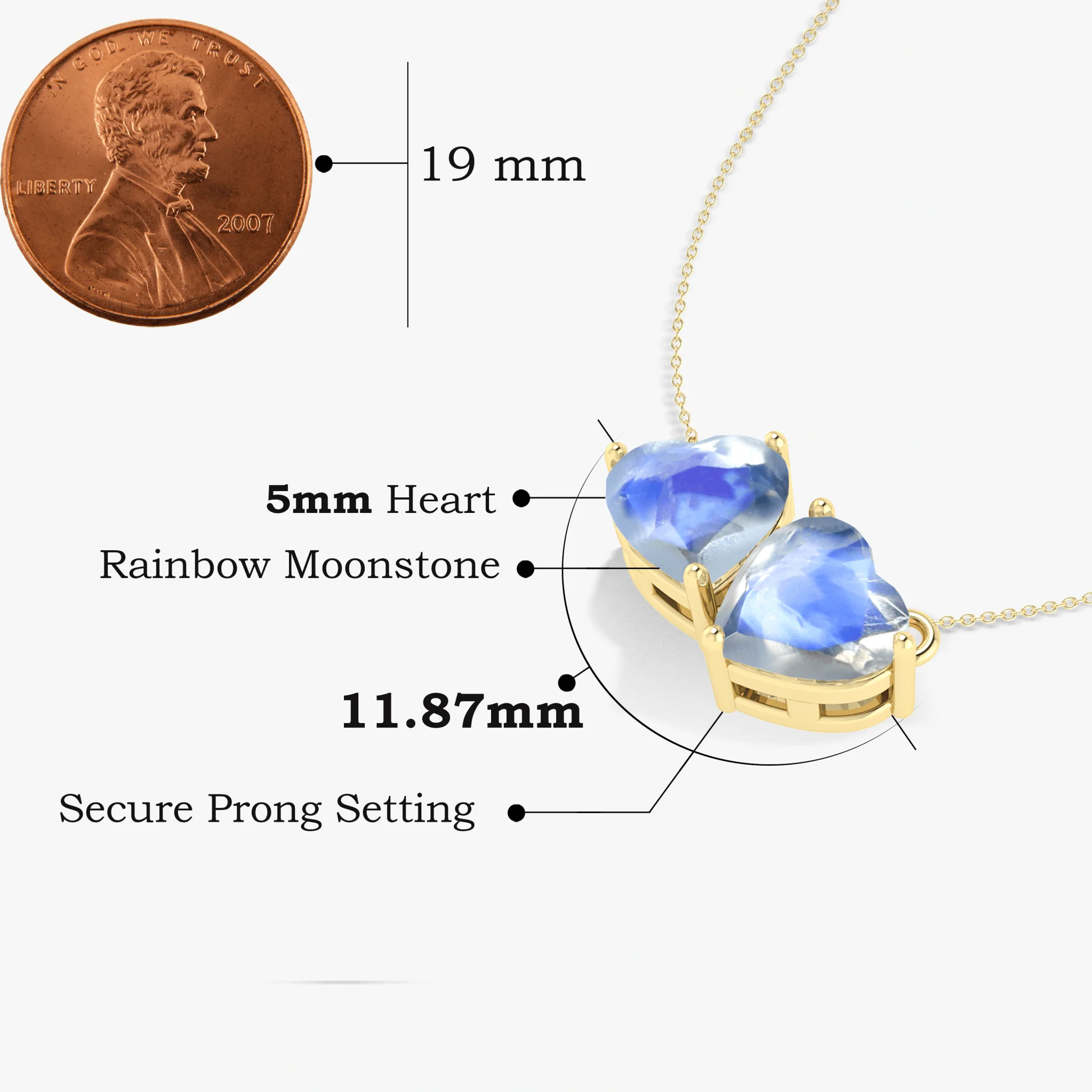 Rainbow Moonstone Dual Heart Pendant - Image 3