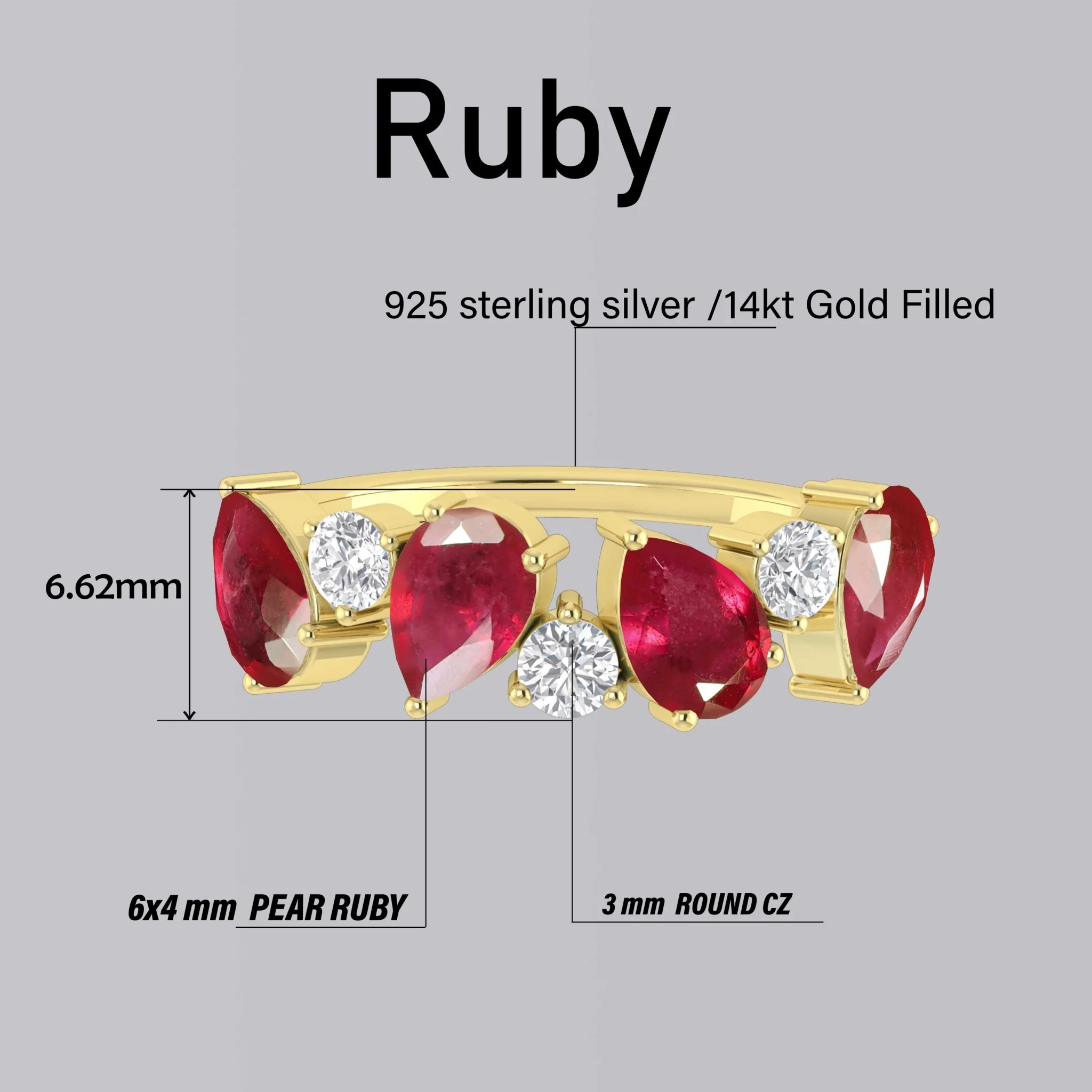 Red Ruby Four Stone Design Ring - Image 5
