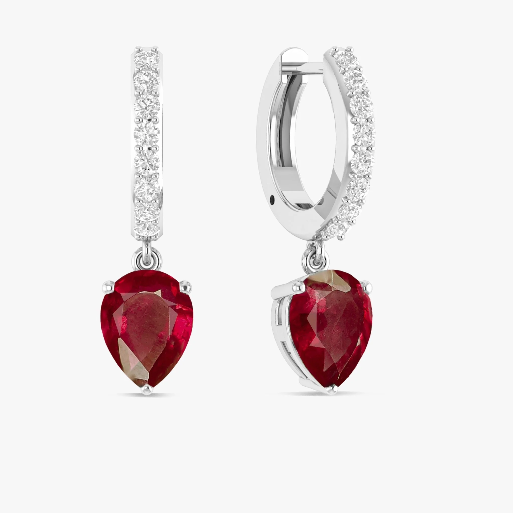 Red Ruby Pear Drop Hoop Earrings - Image 4